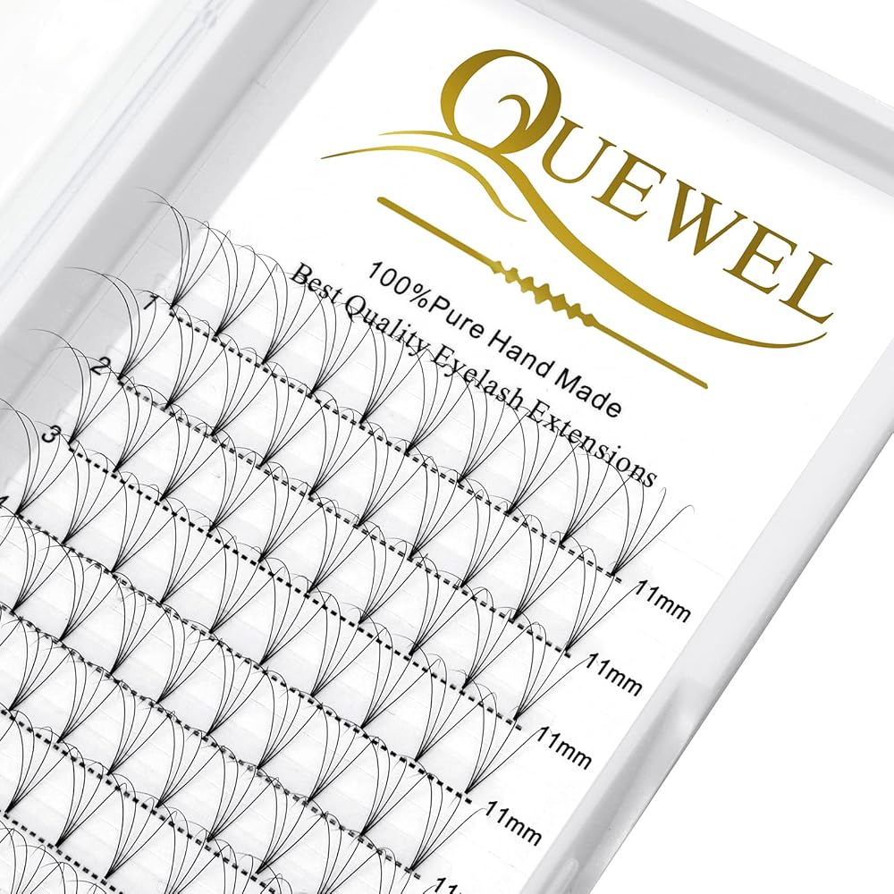 QUEWEL Premade Lash Fans, 4D Premade Fans Eyelash Extensions 0.10mm Thickness D Curl 11mm Volume Lash Extensions Short Stem Pre Made Fans Eyelash Extensions(4D 0.10D 11mm)