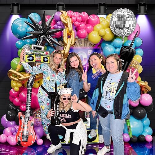 Miniatura 2 de Kit de arco de globos de los años 80 y 90 162 decoraciones de fiesta con globo de papel de aluminio de estrella, caja de pluma, cadena de bola de