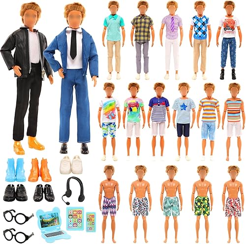 18 piezas de ropa de muñeca y accesorios para muñecas de 12 pulgadas, ropa de uso casual, gafas de sol, auriculares, juego de computadora con 5