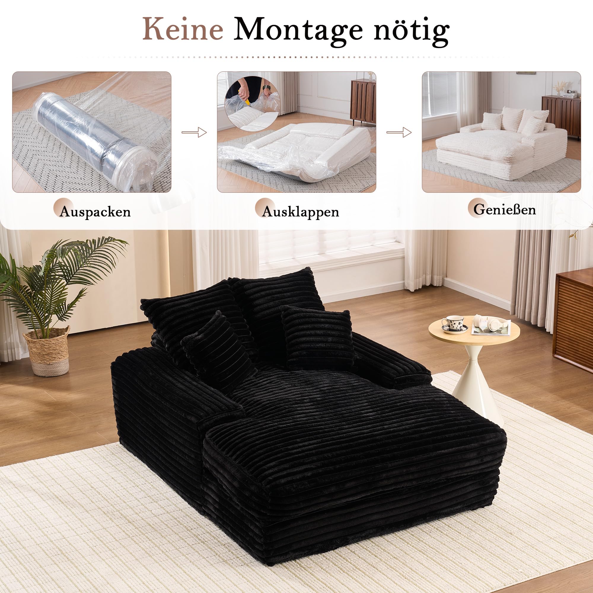 Luxe corduroy slaapbank, moderne bank met 4 kussens, ultrazachte en