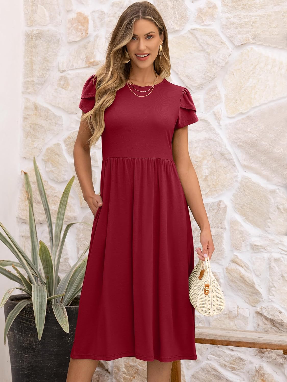 ANRABESS Women's Summer Short Sleeve A-Line Midi Dresses Casual Floral T-Shirt Dresses Flowy Beach Sundress with Pockets - Image 6