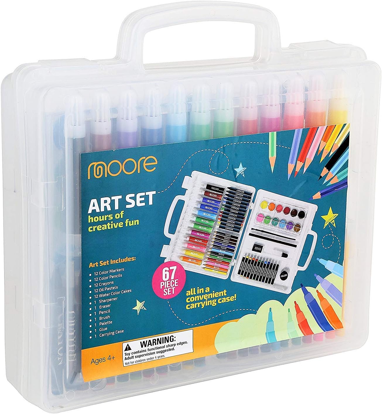 Moore: Deluxe 67 Piece Art Set with Clear Plastic Creativity Case kit with Wonderful Design Kid?s Art Set