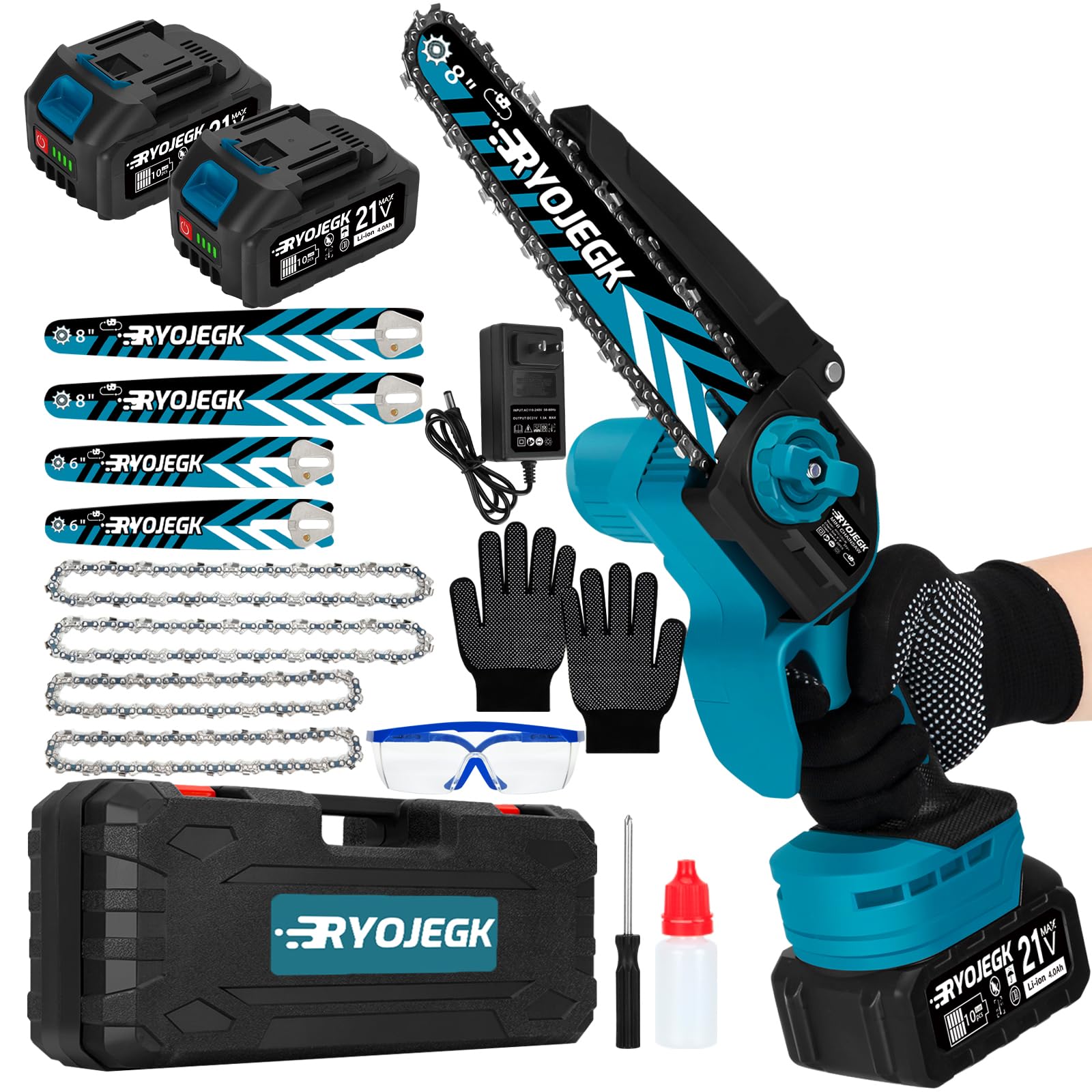 RYOJEGK 8‑Inch & 6‑Inch Brushless Mini Chainsaw,Cordless Portable Chain Saw | 2×4.0Ah Battery,4 Guide Bars,Tool‑Free Installation;Motosierra De Bateria for Tree Trimming,Branch Cutting & Wood Pruning-image-38