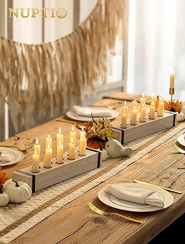 Miniatura 2 de NUPTIO Portavelas cónicos de madera candelabros de casa de campo, centros de mesa de madera, candelabros de madera, juego de 2 portavelas blanco