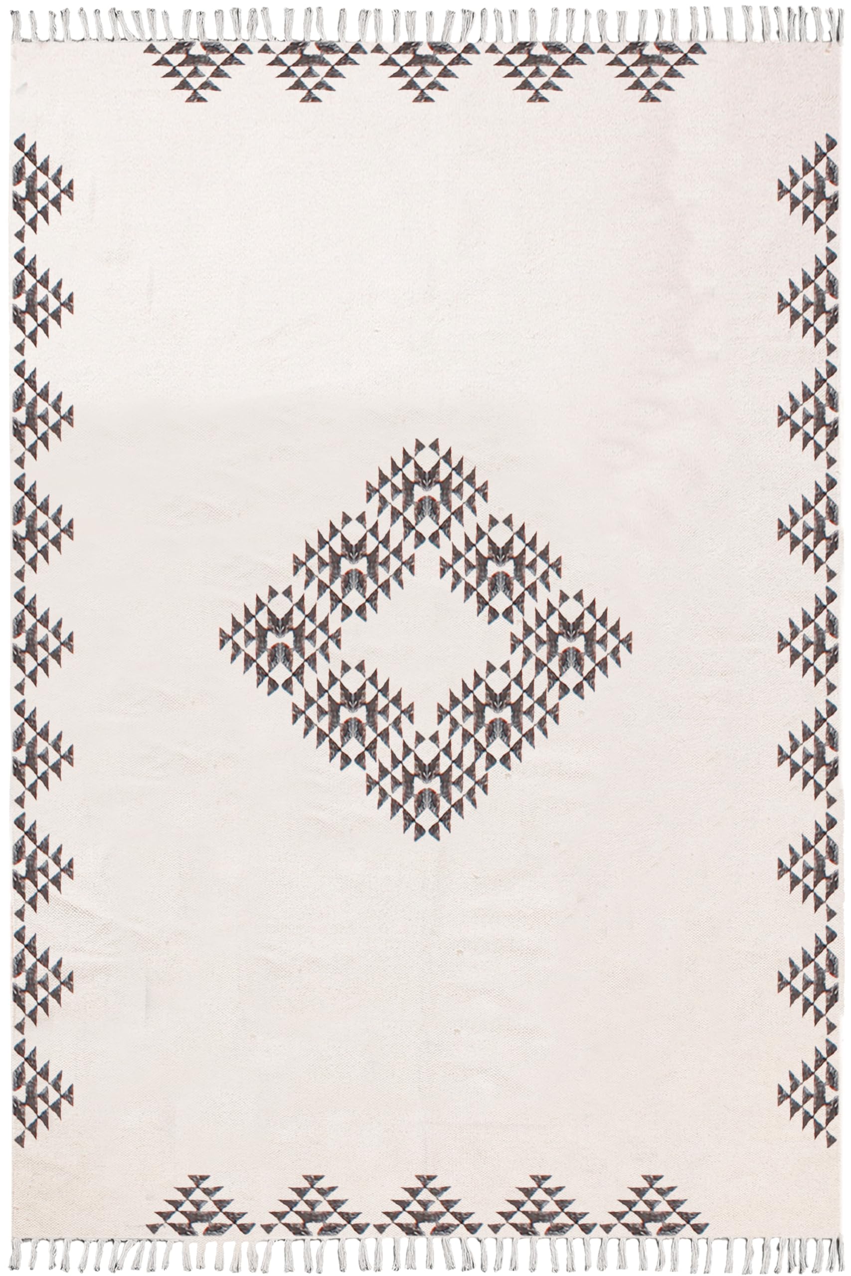 Lot de 4 tapis carrés Kilim en coton beige et noir faciles à laver pour petite chambre