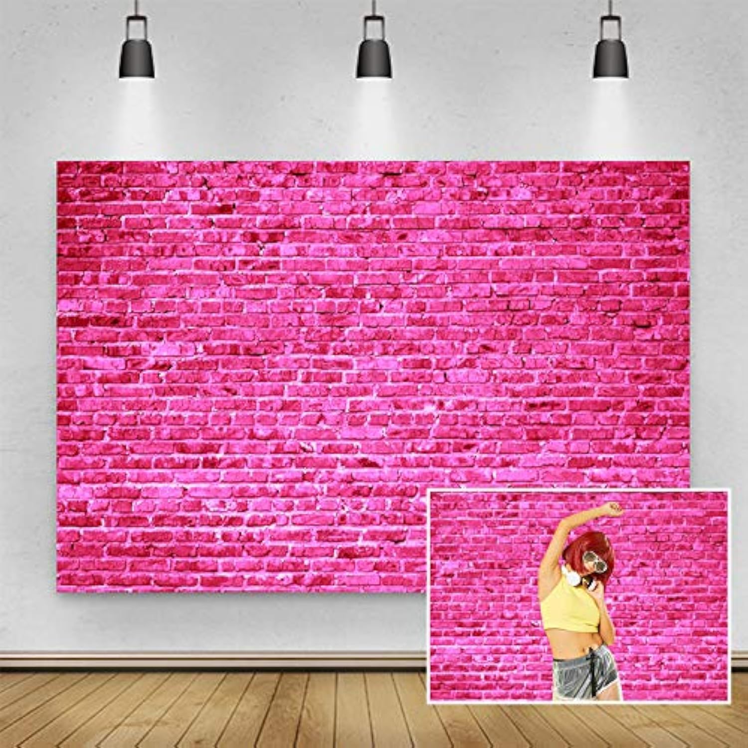 Pink Brick Wall Backdrop,Yeele 8x6ft Vinyl Brick with Wood Floor Photo Photography Background,Graduation Birthday Party Decor Girl Boy Youngster