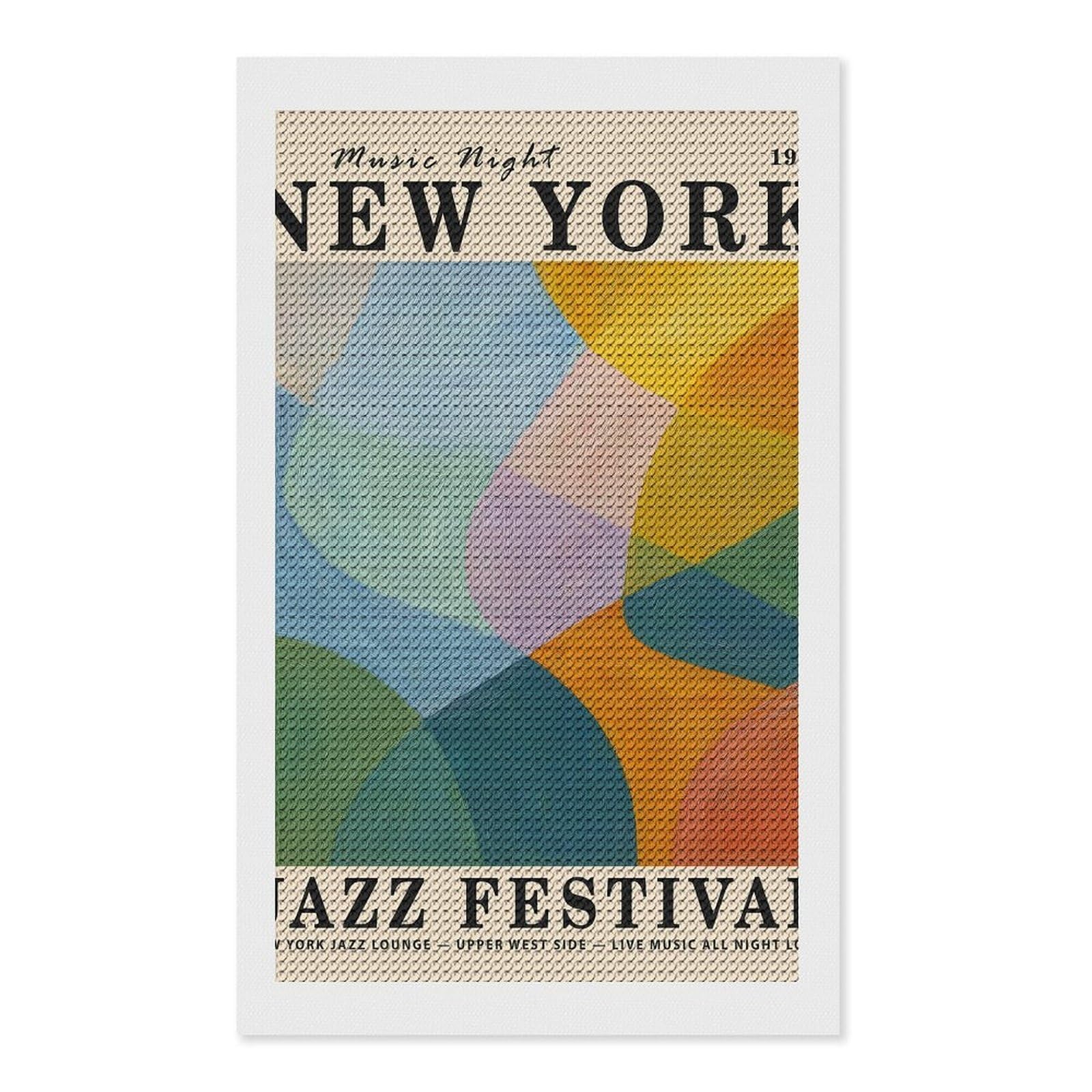 Junmoney New York Jazz Festival Diamond Painting Canvas Set 12"x20", Easy to Enjoy, Adhesive Canvas, Office Decor, Holiday Gift Idea, with Tool Kit