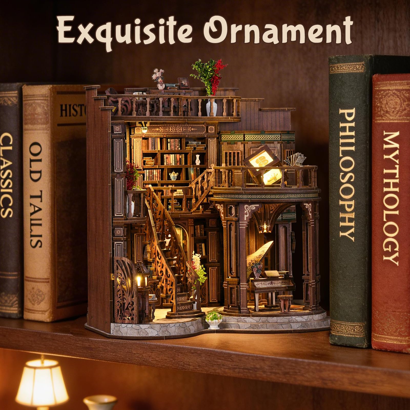 Cuteefun DIY Miniatur-Puppenhaus Bausatz aus Holz mit LED, Book Nook Kit | Kreatives Handwerk, Wohnaccessoire & Bücherregal-Dekoration, Geschenk zu Weihnachten Geburtstag (Dreamy Book Hall)