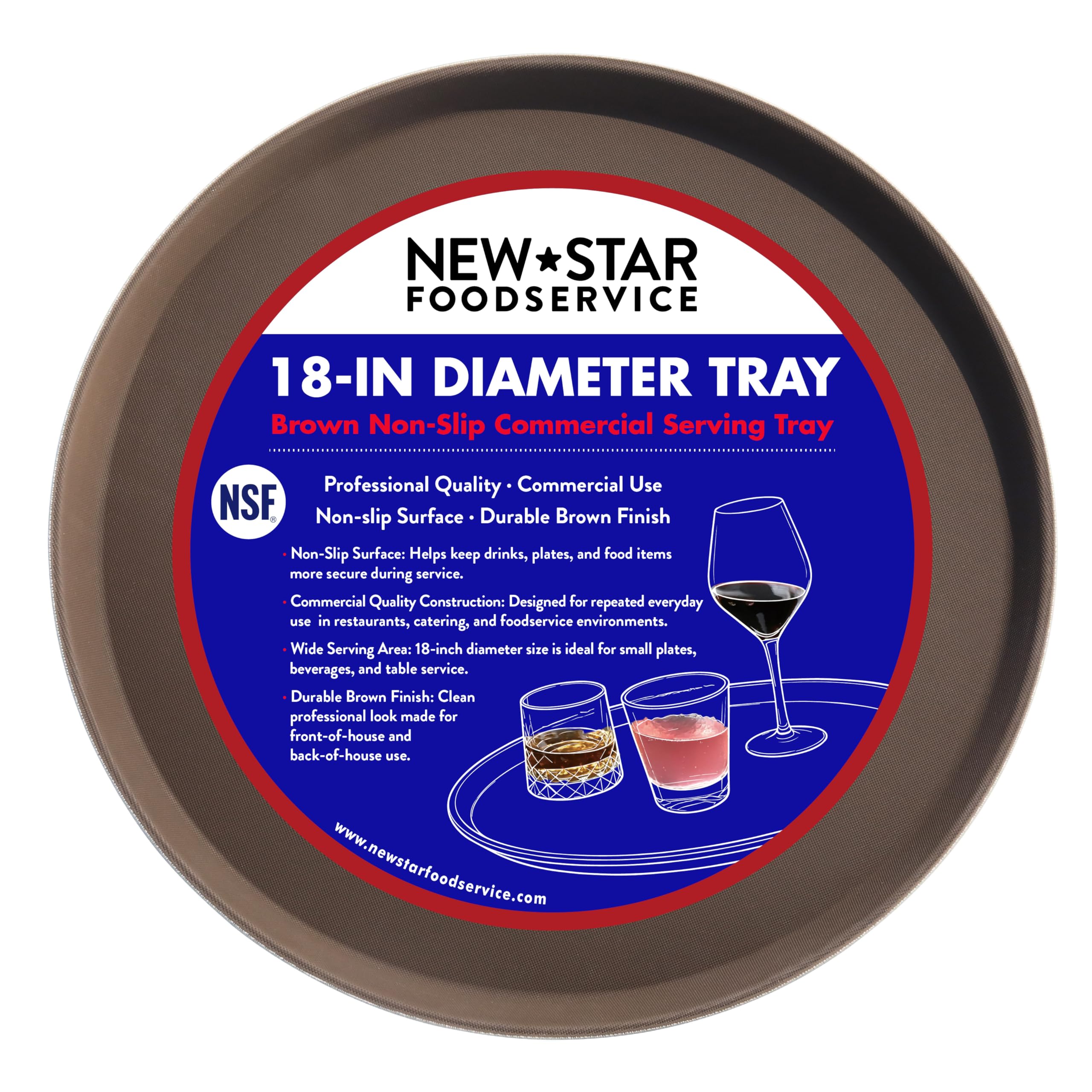 New Star Foodservice - Bandeja Antideslizante (plástico, Revestimiento de Goma, Redonda) 45,72 cm Suelto marrón
