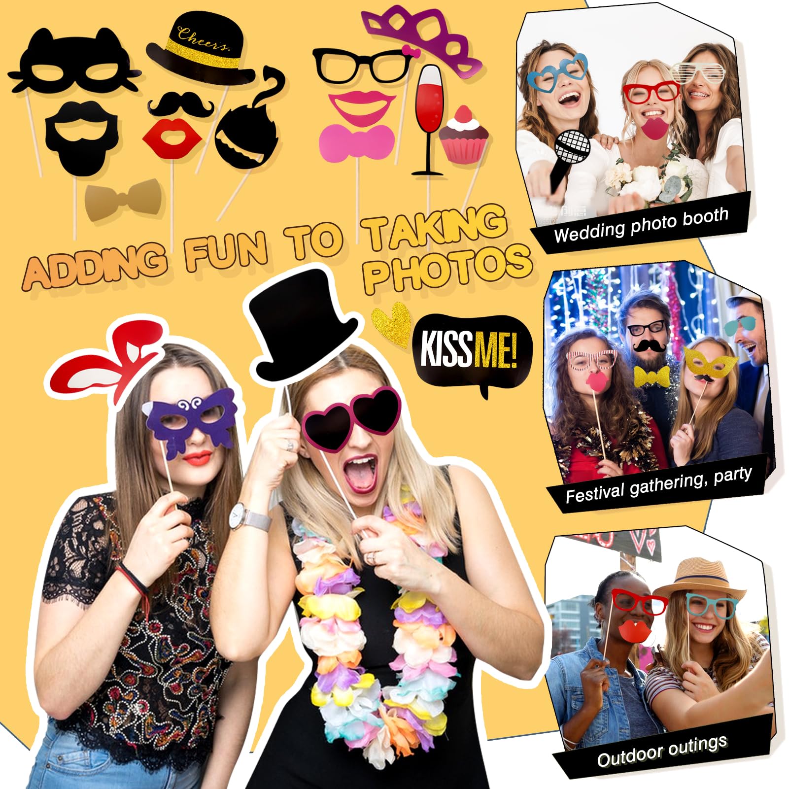 Happy Birthday Foto Booth Requisiten Set – 21 Teile Mit Bambusstäben, Bunt, Für Partys & Selfies