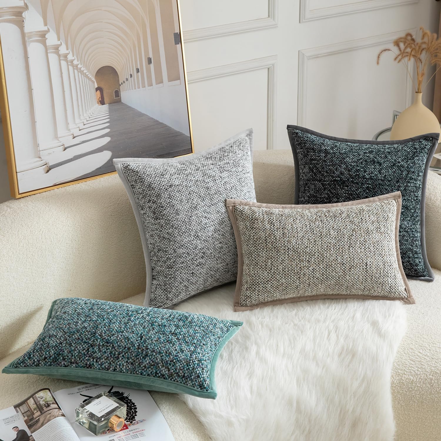 Yaertun Pack of 2 Tie-dye Chenille Textured Throw Pillow Covers Decorative Square Accent Cushion Cover Cozy Soft Velvet Pillow Case for Couch Sofa Bedroom Living Room 20x20 Inch Teal