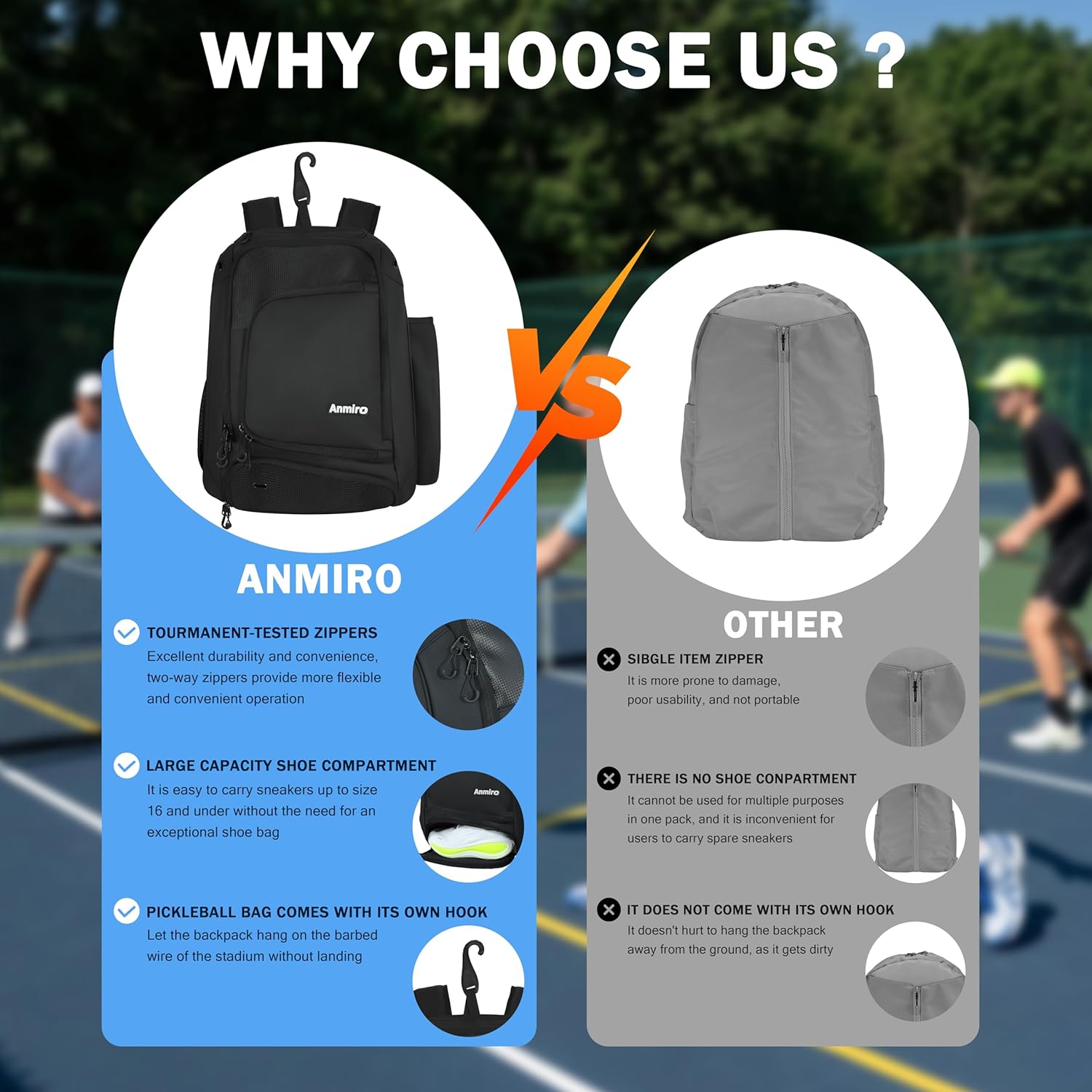 Pickleball Bag 50L Large capacity Pickleball Backpack with Fence Hook & Multi-Pocket Breathable for Ventilated Shoe Compartment,Fits 4-10 Paddles,100-ounce Water Cup,Pickleball Gifts for Men Women