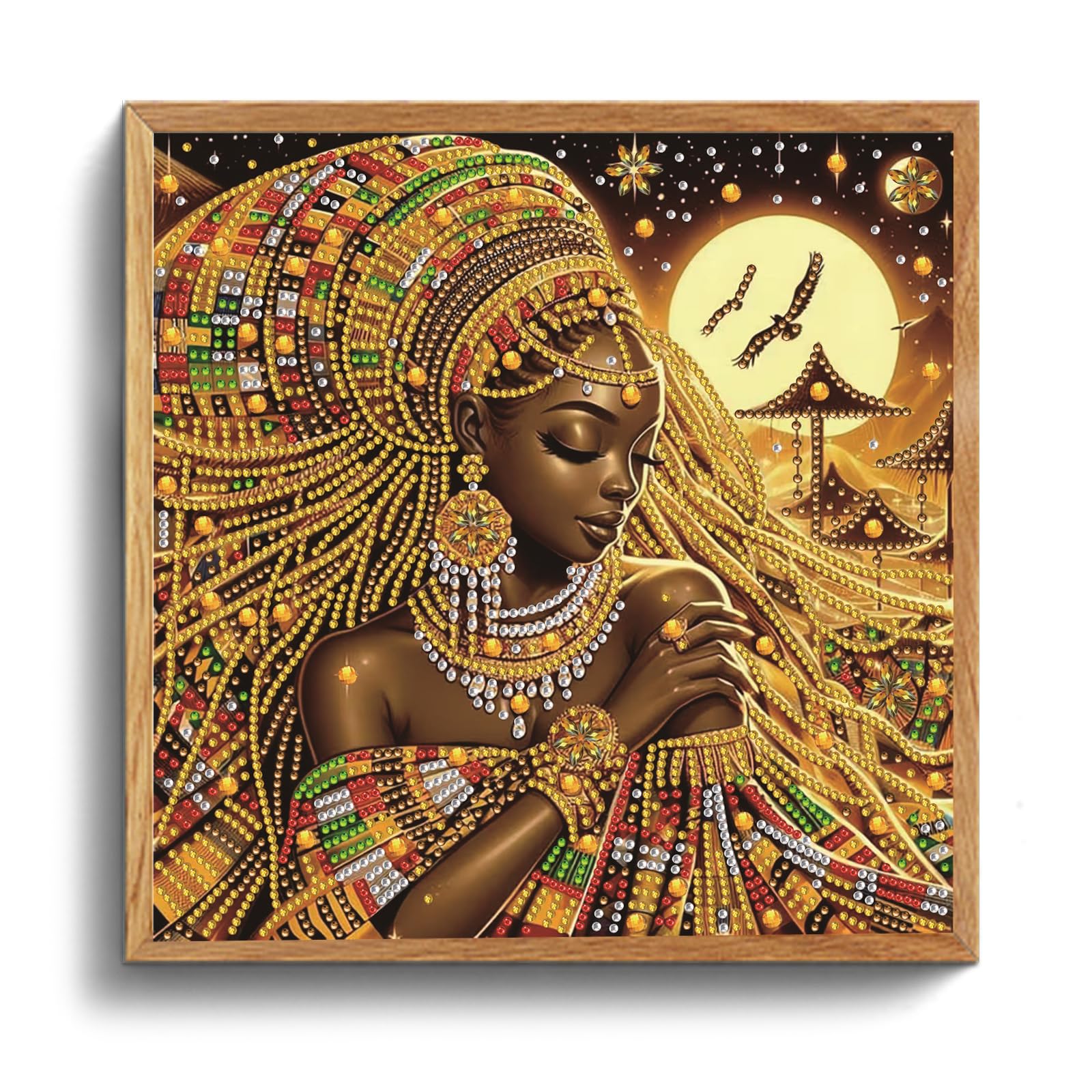POETRYDRAW Moonlit African Beauty Special Shaped DIY Partial Drill Diamond Art Painting Kit for Adults Beginners Home Decor Diamonds Paintings Gem Art 30x30cm (Moonlit African Beauty)