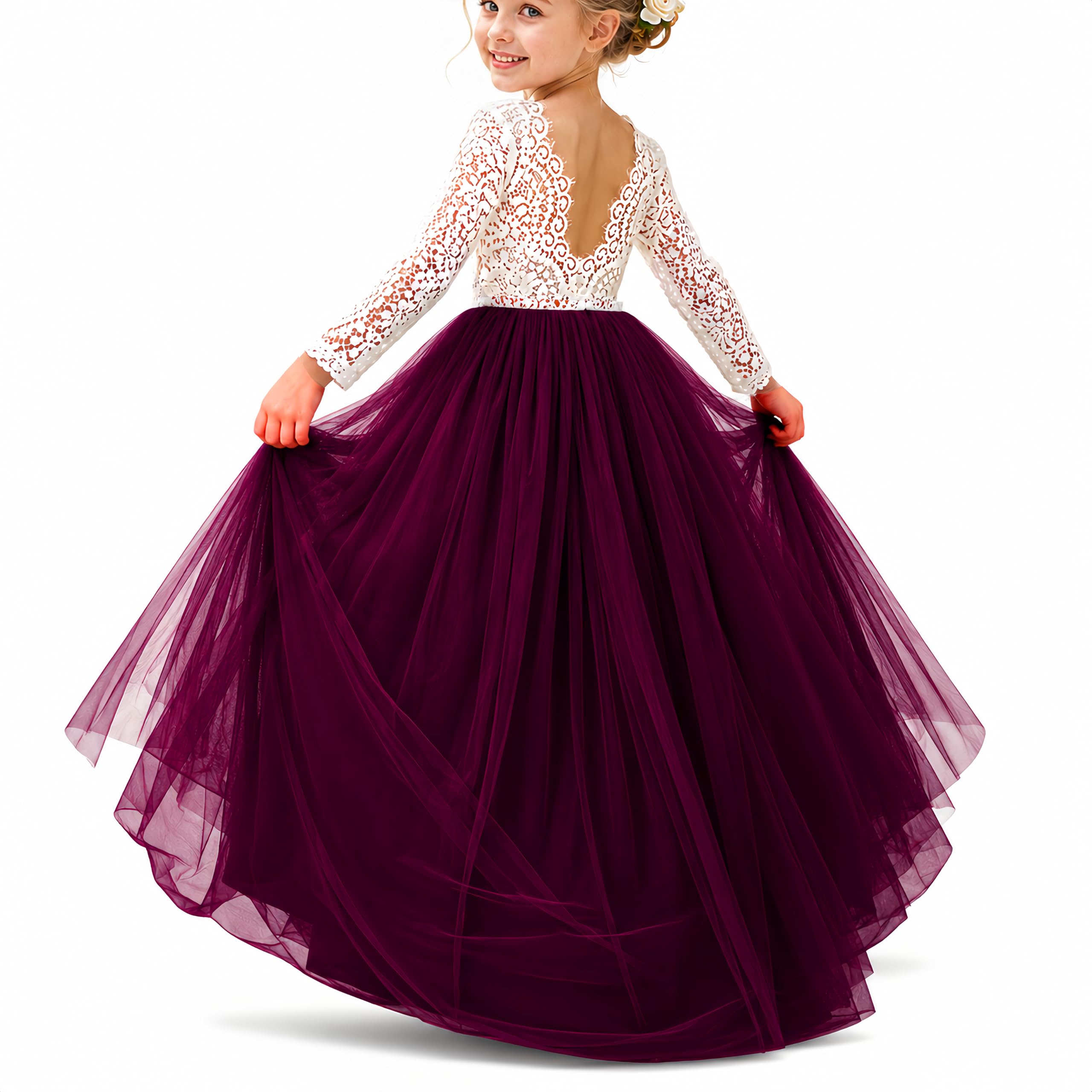Topmaker Flower Girl Dress for Toddler Baby Girls,Lace Tulle Dress for Wedding,Birthday Party,Photoshoot,Special Occasion