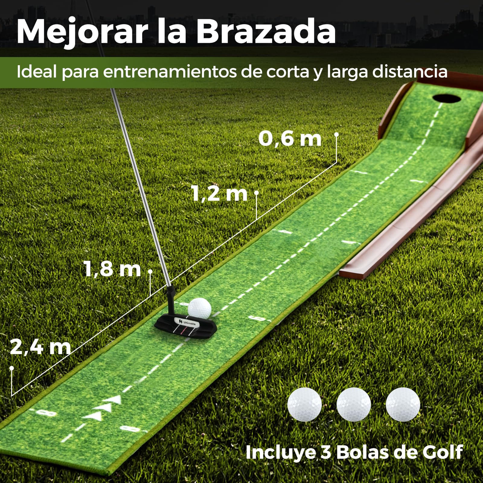 COSTWAY Mini Golf, Alfombra de Putting de Entrenamiento de Golf Interior y Exteriores, 1/2/3 Tamaños De Orificios, Retorno automático de la Bola, 3 Pelotas, Cesped de Minigolf (1 Orificio)