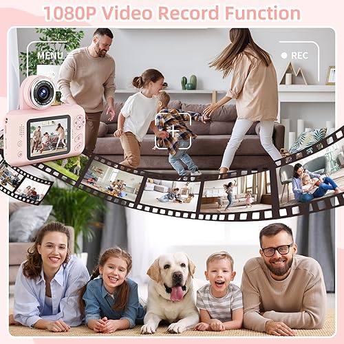 Miniatura 7 de Cámara para niños para niñas de 3, 4, 5, 6, 7, 8, 9 años, cámara selfie de video HD 1080P con tarjeta SD de 32G, juguetes de cámara digital para Rosa