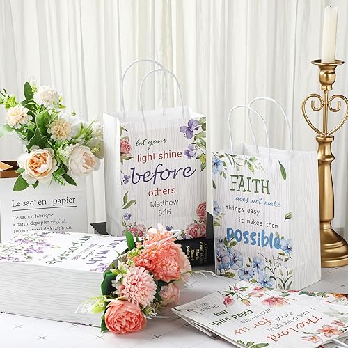 Miniatura 4 de Yeaqee 24 bolsas de regalo religiosas de la Biblia de Navidad, versículos a granel, bolsas de papel inspiradoras con asas, regalos de iglesia