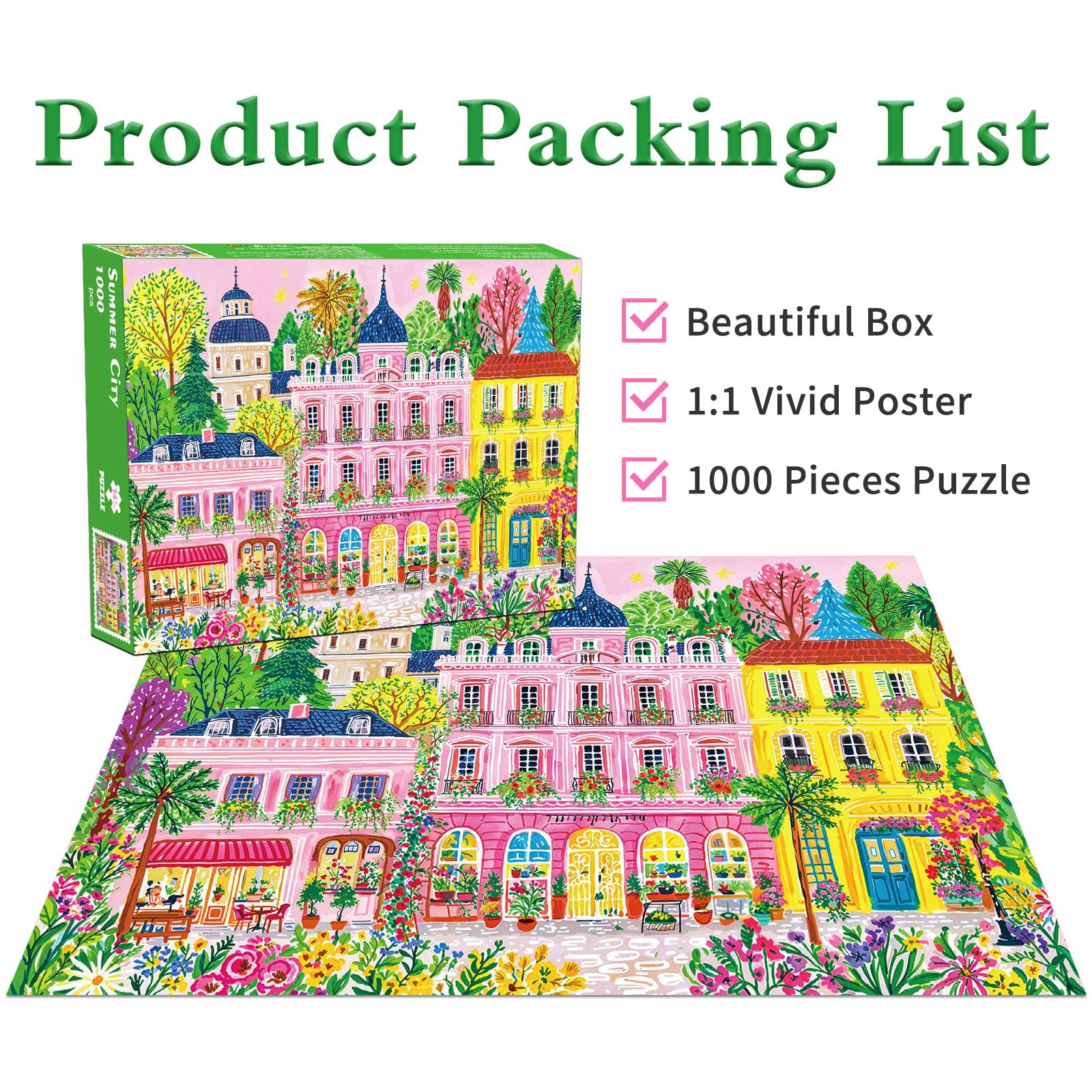 Summer City Jigsaw Puzzle 1000 Teile Erwachsene Colorful Buildings Flowers Trees Puzzle Erwachsene 1000 Teile Puzzles - 5