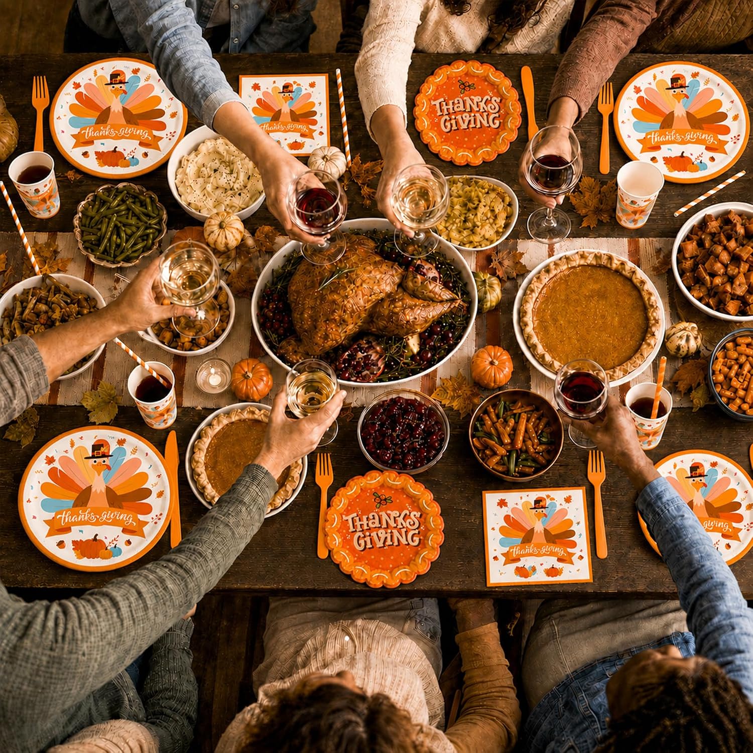 168 PCS Thanksgiving Dinnerware Set, Turkey Plates, Cups, Napkins, Cutlery image 4