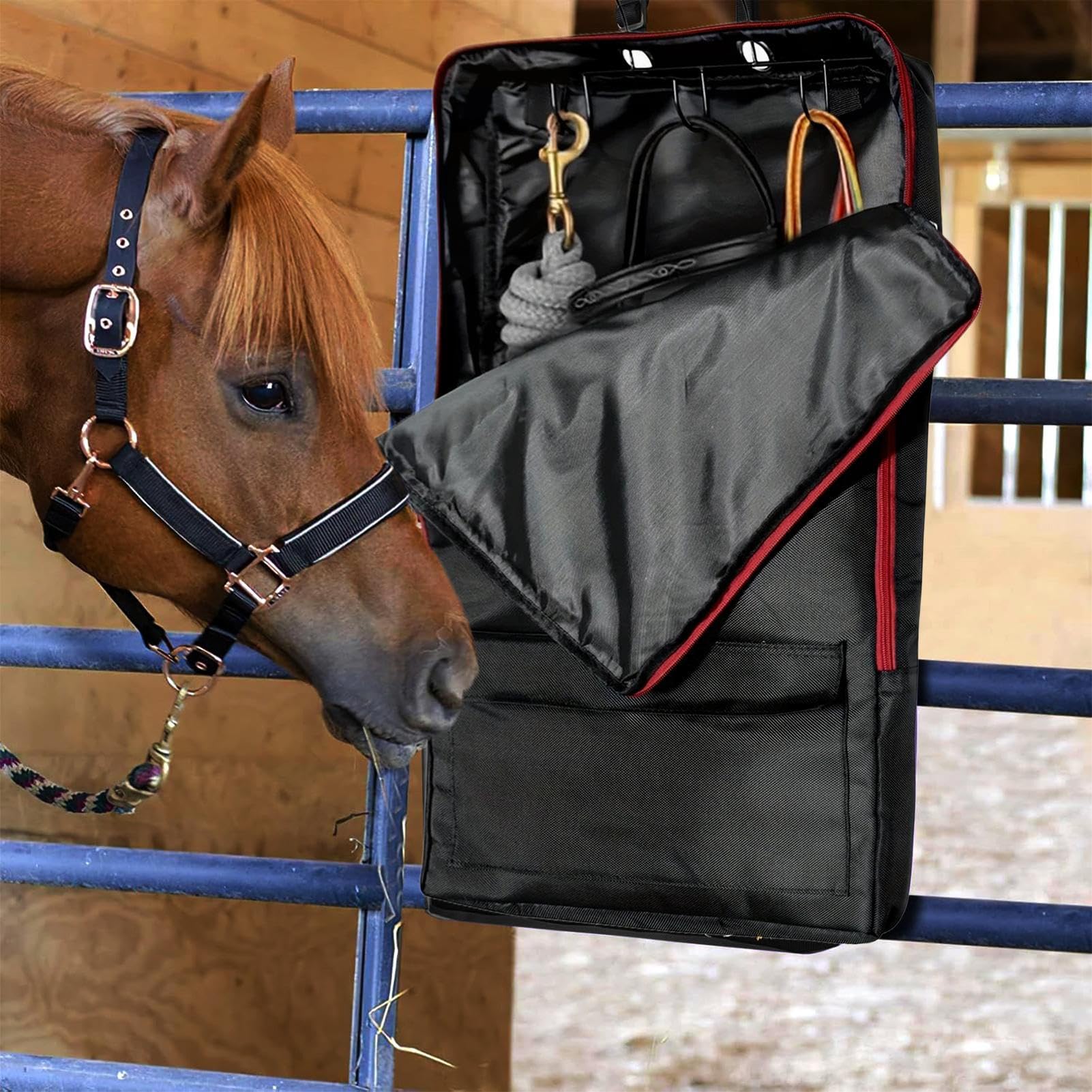 Bridle Bag - Bolsa de transporte para caballos con bolsillos con cremallera, correa de hombro ajustable reutilizable, multiusos, impermeable, organizador estable, suministros ecuestres para