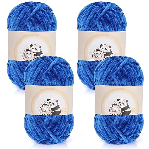 Aeelike 400g Chenille Garn zum Stricken, Weich Chunky Chenille Fluffy Yarn, Flauschige Samt Velvet Chenille Wolle zum Häkeln, Warme Plüschwolle für Mützen, Schals, Decken, Saphirblau - Saphirblau