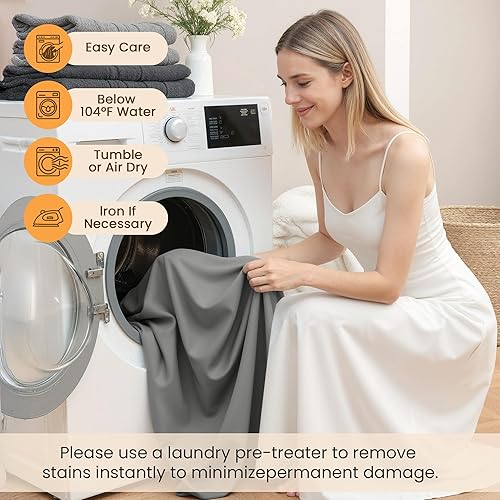 Miniatura 4 de Juego de sábanas de 4 piezas tamaño Queen, cómodo, transpirable y refrescante, suave y sin arrugas, bolsillos profundos, ajuste fácil y seguro, ropa