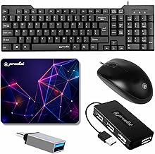 Prodot 5-in-1 Wired Combo Pack | 247s Wired Keyboard + Comfy Optical Mouse + 4 in1 Port USB Hub + USB Type-A to Type-C OTG + Anti-Slip Mouse Pad | for Laptop/Desktop