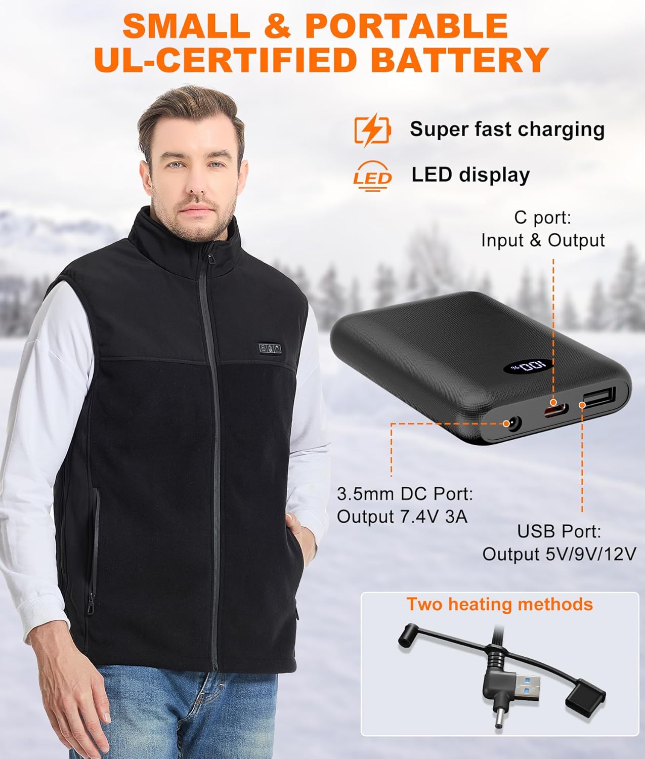 Heated Fleece Vest for Men & Women with Battery Pack, Electric USB & DC Double Heated Vest Jacket, Size Adjustable - Image 3