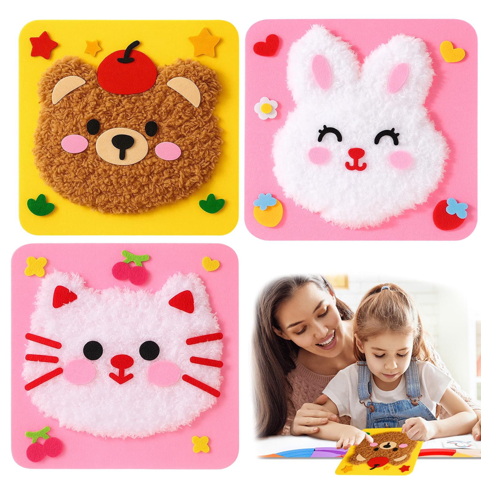 3 PCS DIY Embroidery Doll Set, Embroidery Kits, Felt Animal Sewing Kit for Children, Children's Educational Toys,DIY Kit with Safety Needles and Yarn, Creative Craft Activity for 4-12 Year Olds