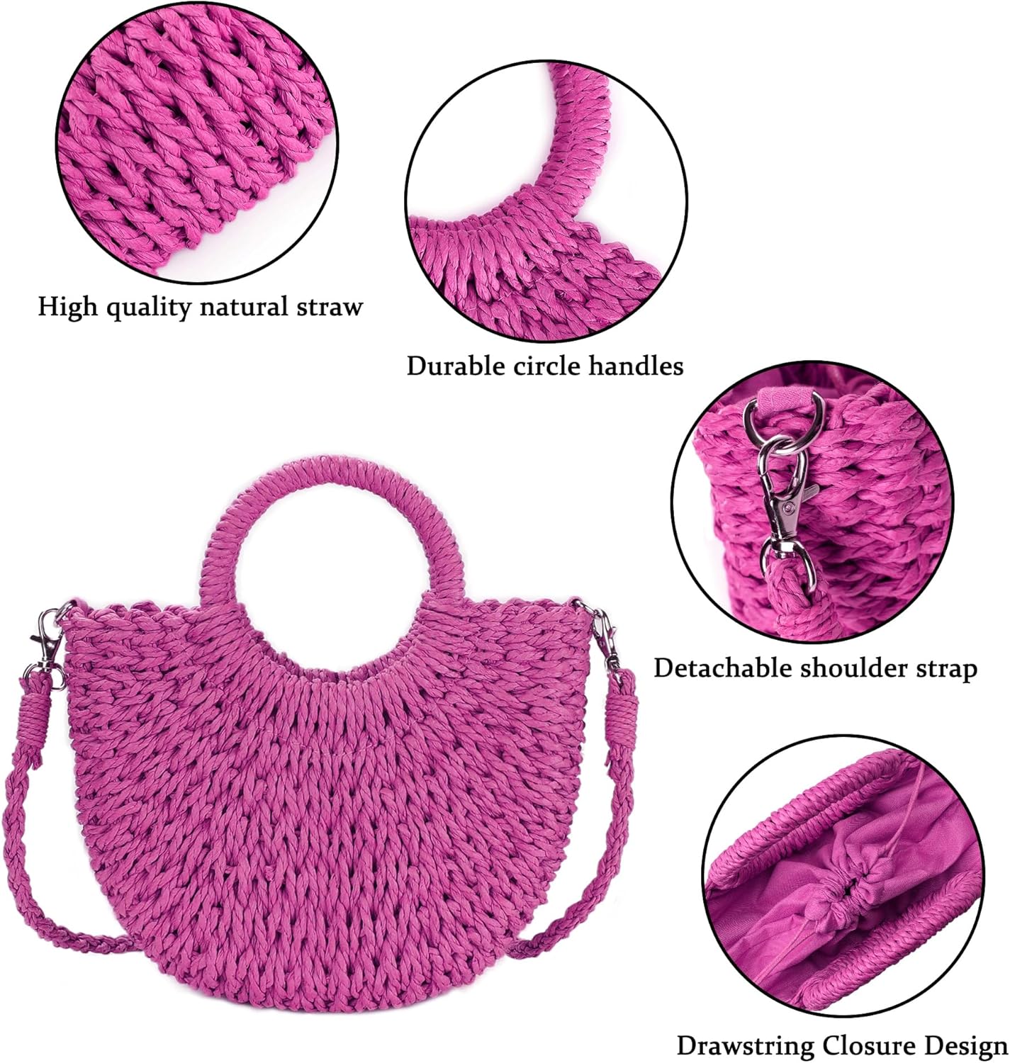 Womens Straw Beach Bag Woven Crossbody Shoulder Bags Top Handle Satchel Handbag Purse for Summer - Image 4
