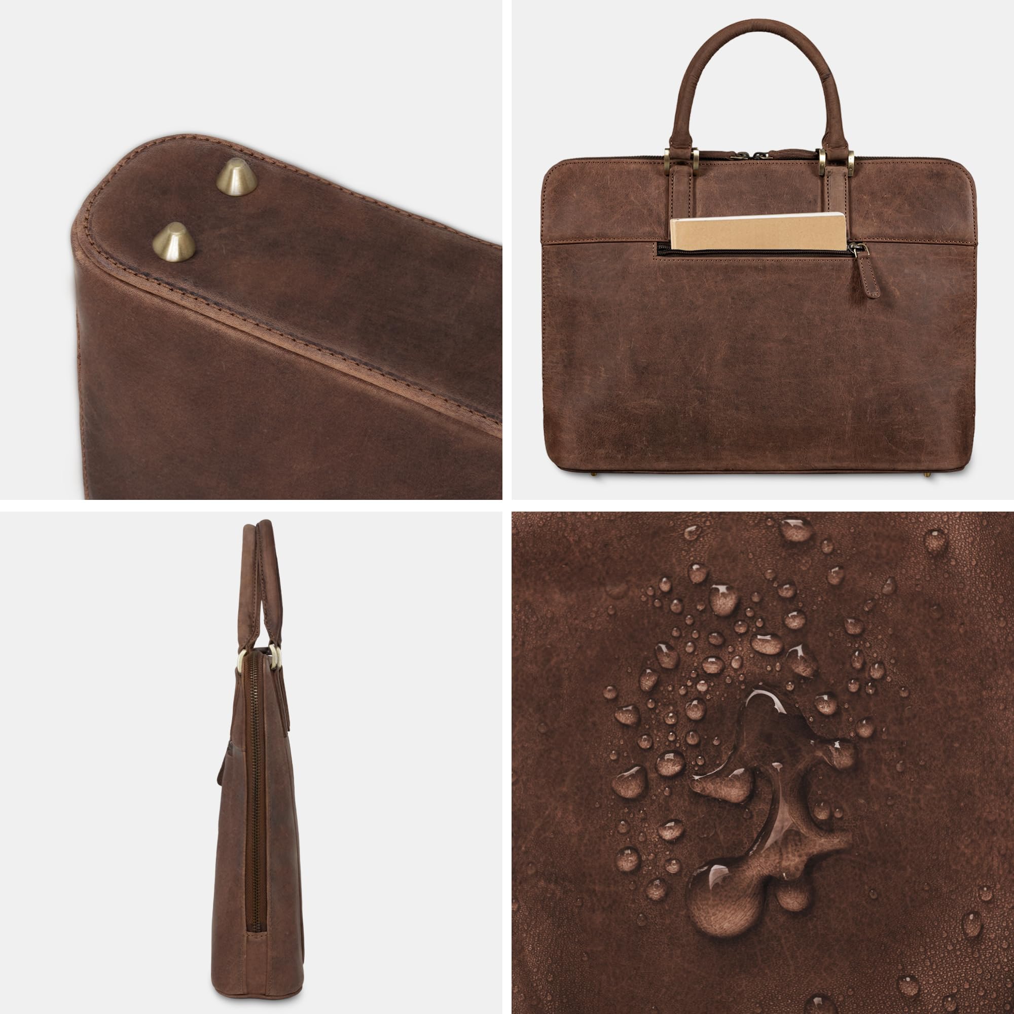 STILORD "Leonora Schmale Aktentasche Damen Leder Dokumententasche A4 - Elegante Büro Tasche 15,6-16 Zoll Laptoptasche Echtleder mit Standfüßen für Arbeit & Uni Farbe:aneto - braun