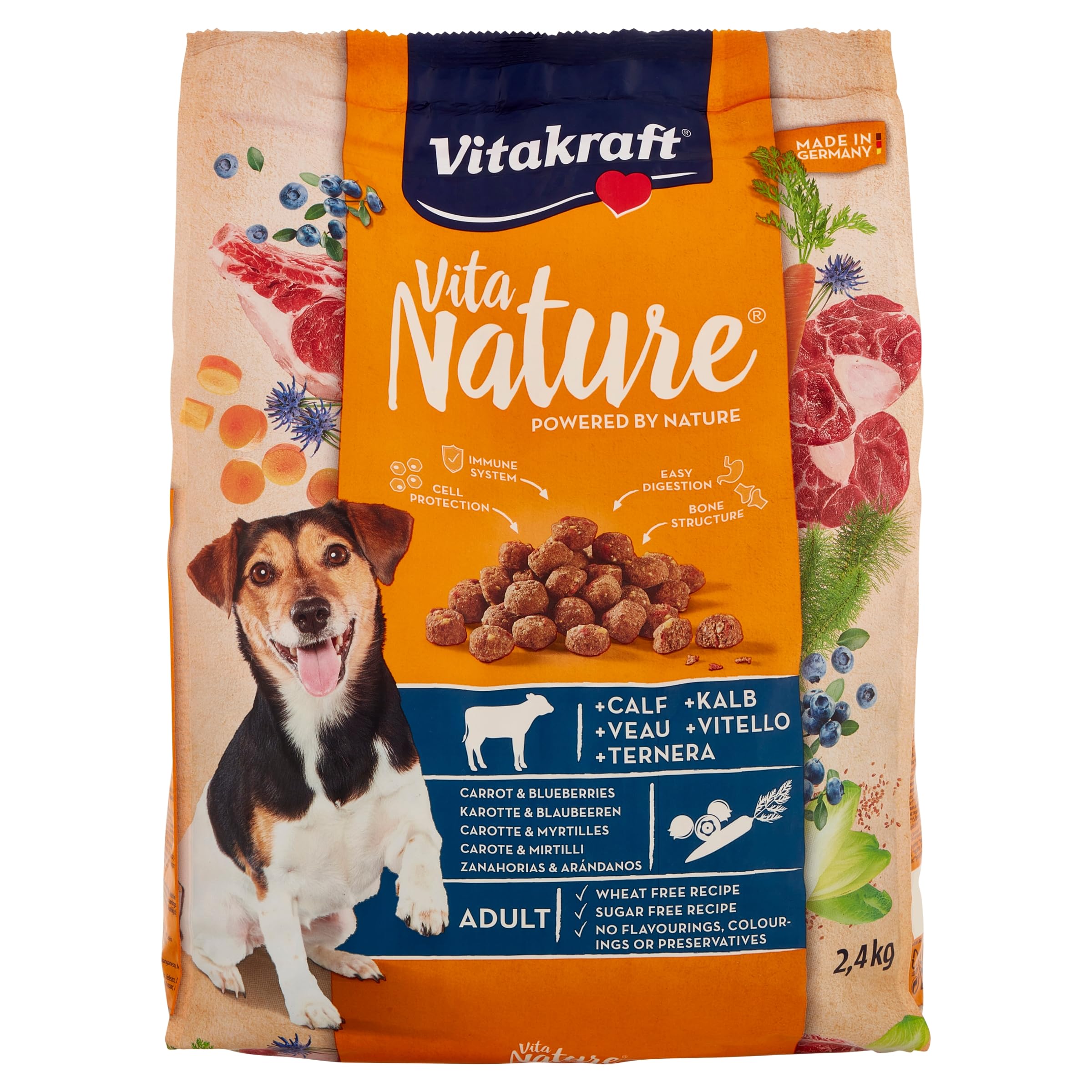 Vitakraft Vita Nature - Crocchette Premium per cane, sapore vitello, carote e mirtilli, 2,4 kg