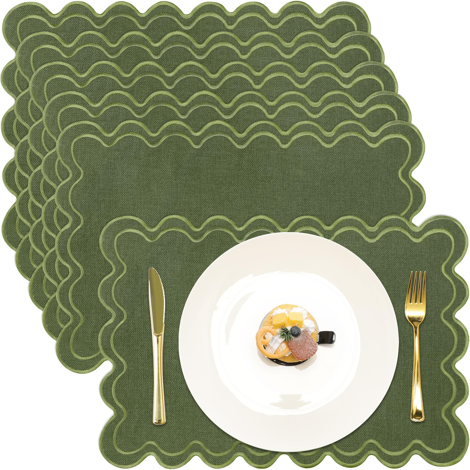 HunnmingRe Jogo americano verde musgo com verde com 6 jogos americanos de casamento de
