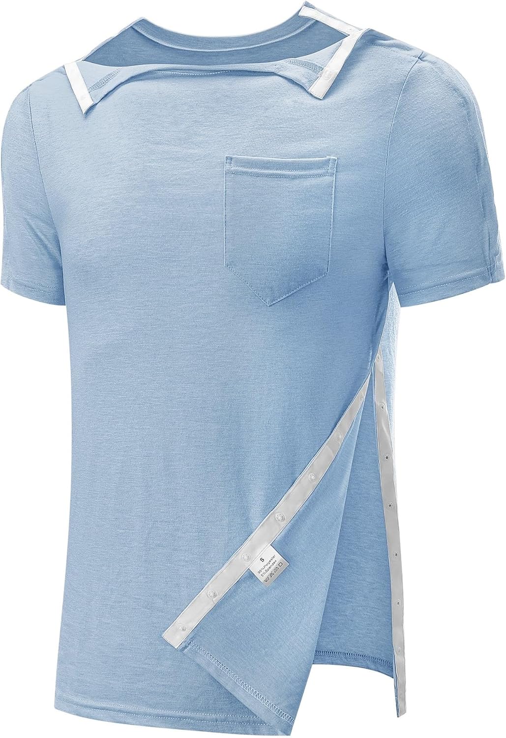 Poriff Men's Post Shoulder Surgery Recovery Shirts Full Tear Away Short Sleeve Snap Chemo Port Access Shirt