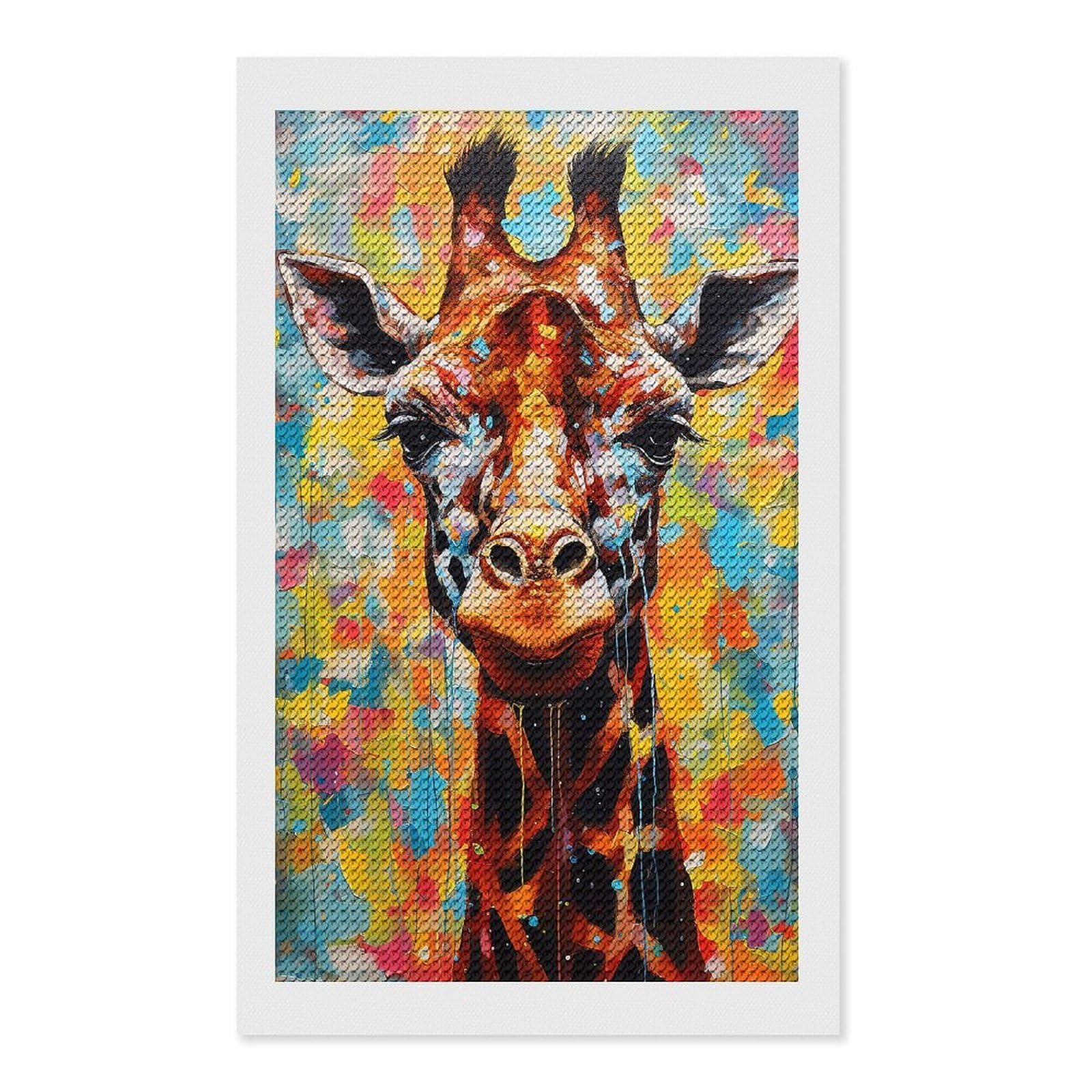 Junmoney Giraffe Abstract Painting DIY Diamond Art Canvas Kit 12"x20", for Teens, Aesthetic Room Decor, Farmhouse Decor, Canvas Picture, Birthday Gift