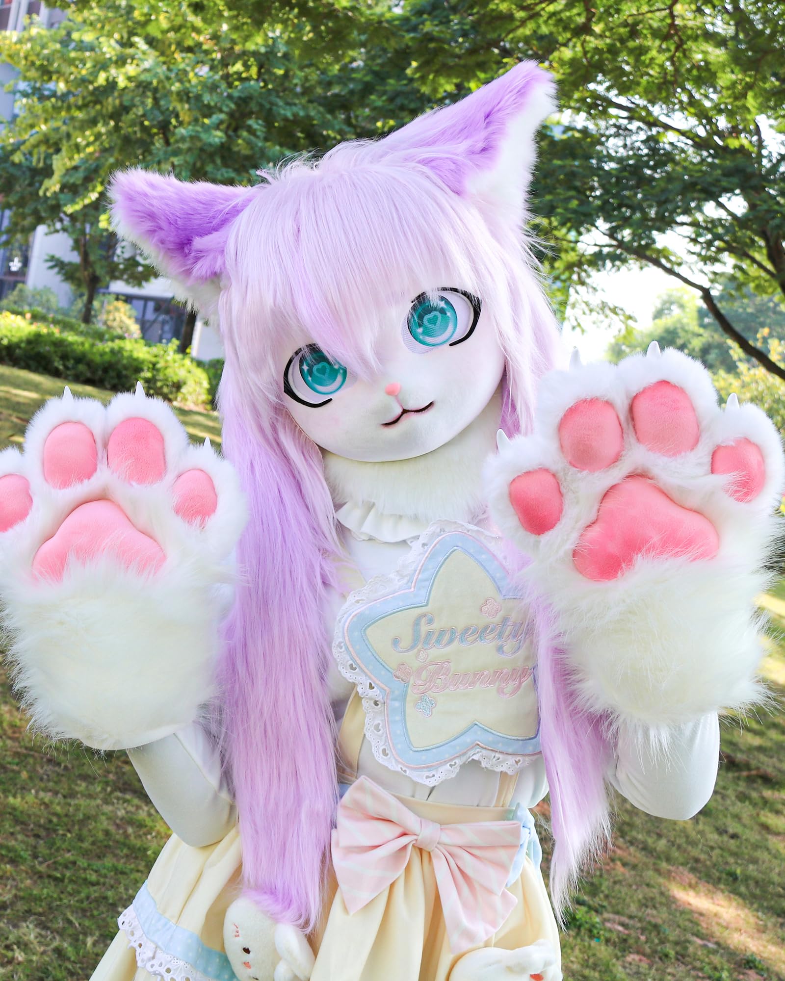 Cosplay Fursuit Copricapo Testa Animale Gatto Maschera Halloween Costume Adulti Costume Accessori Set