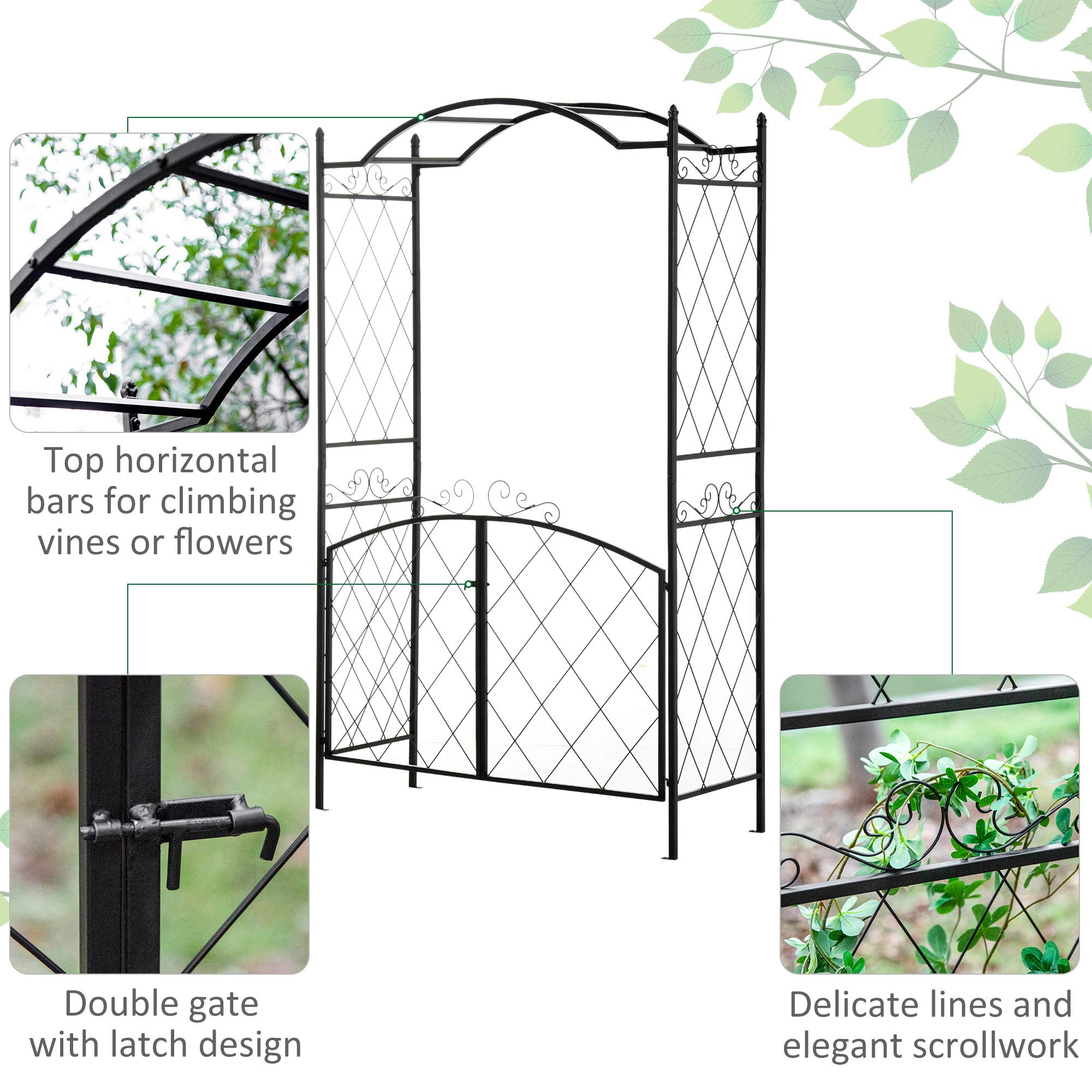 Buy Outsunny 85'' Metal Garden Arbor with Gate, Outdoor Steel Arch with