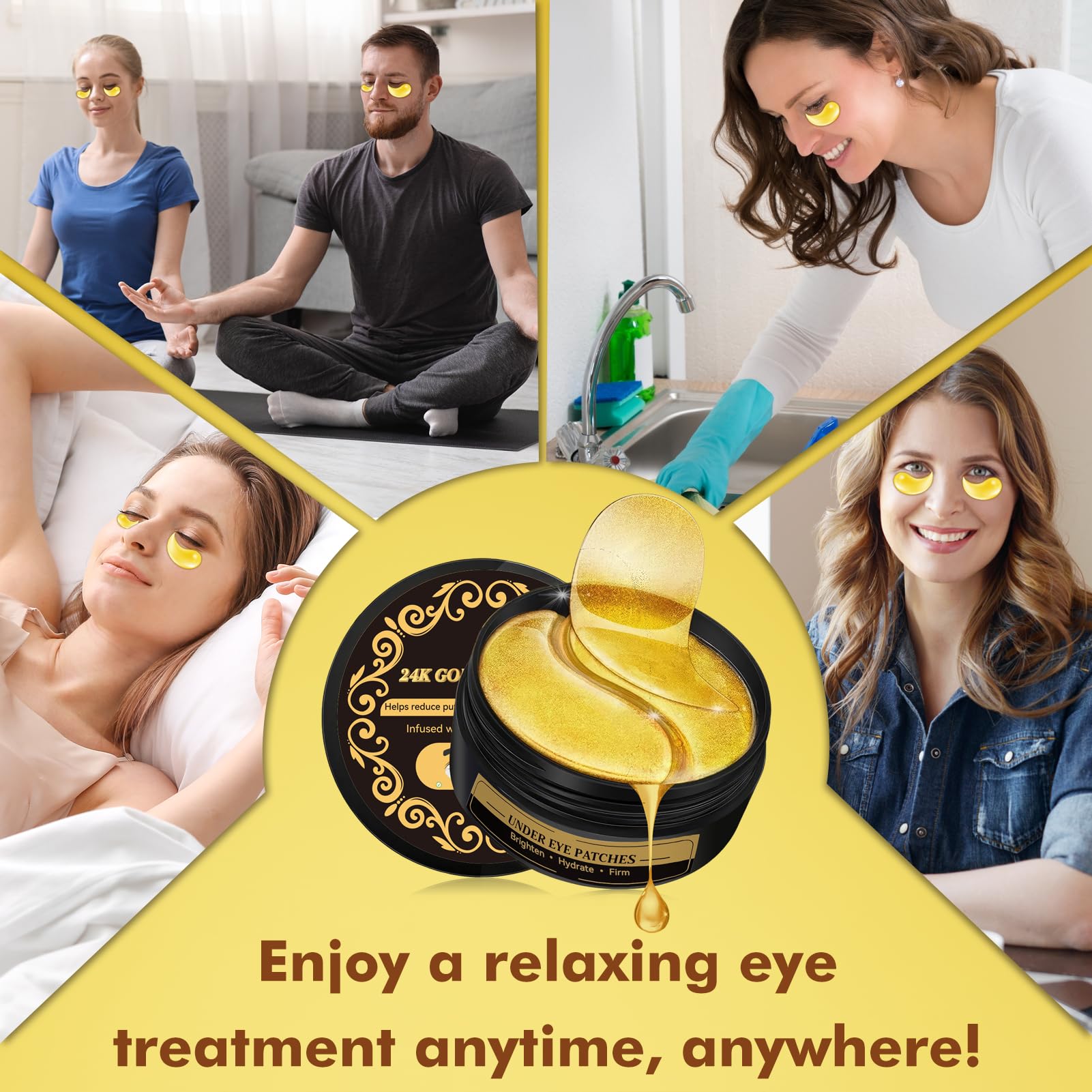 60 Pezzi Patch Contorno Occhi, Patch Occhiaie e Borse in Gel per Sotto gli Occhi, Maschera Contorno Occhi Idratante, Effetto Rinfrescante per Occhi Stanchi, Unisex (24K Gold)
