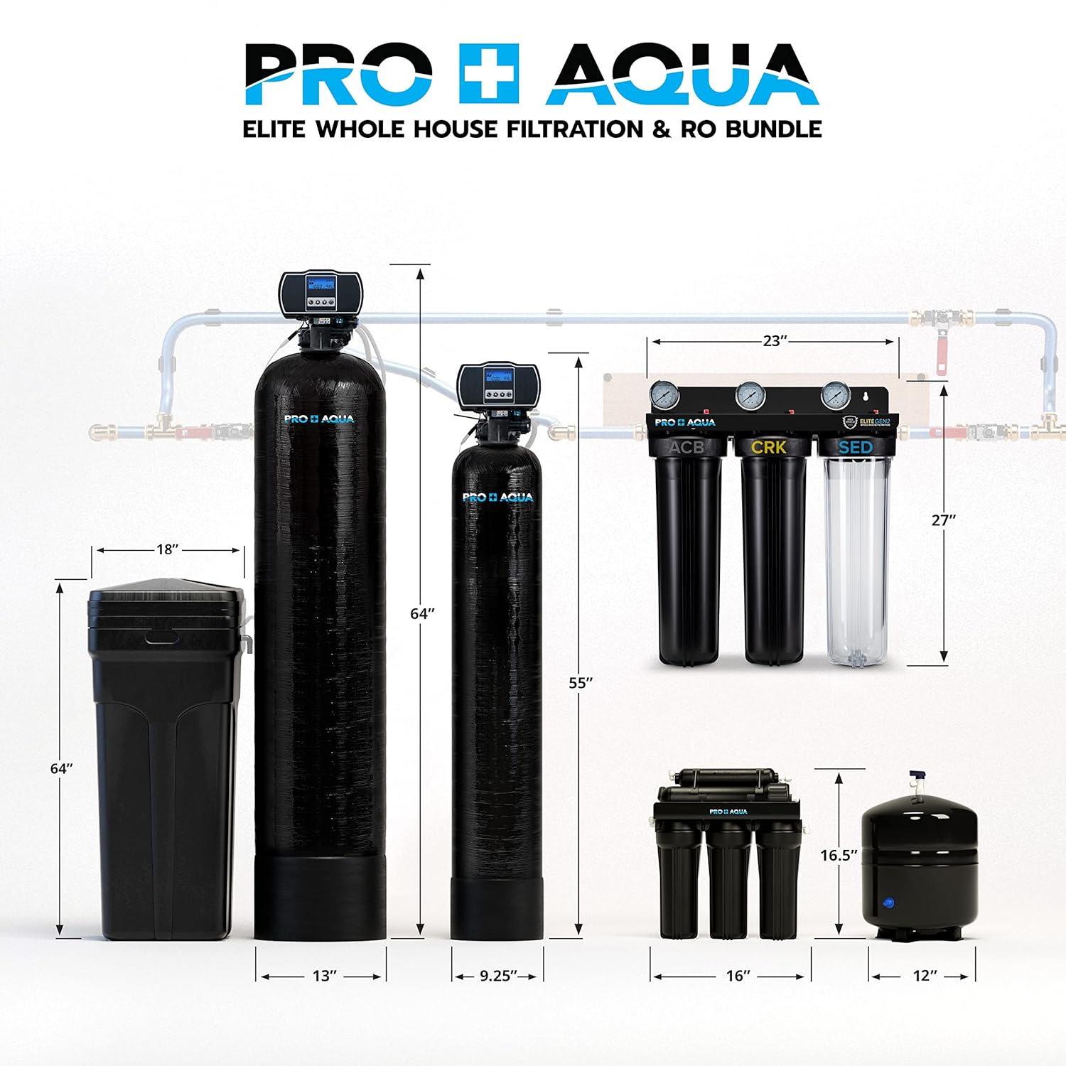 PRO+AQUA Elite Well Water Filter Softener Bundle Plus Reverse Osmosis Drinking System for Iron, Odor, Color, Hardness: Tools & Home Improvement