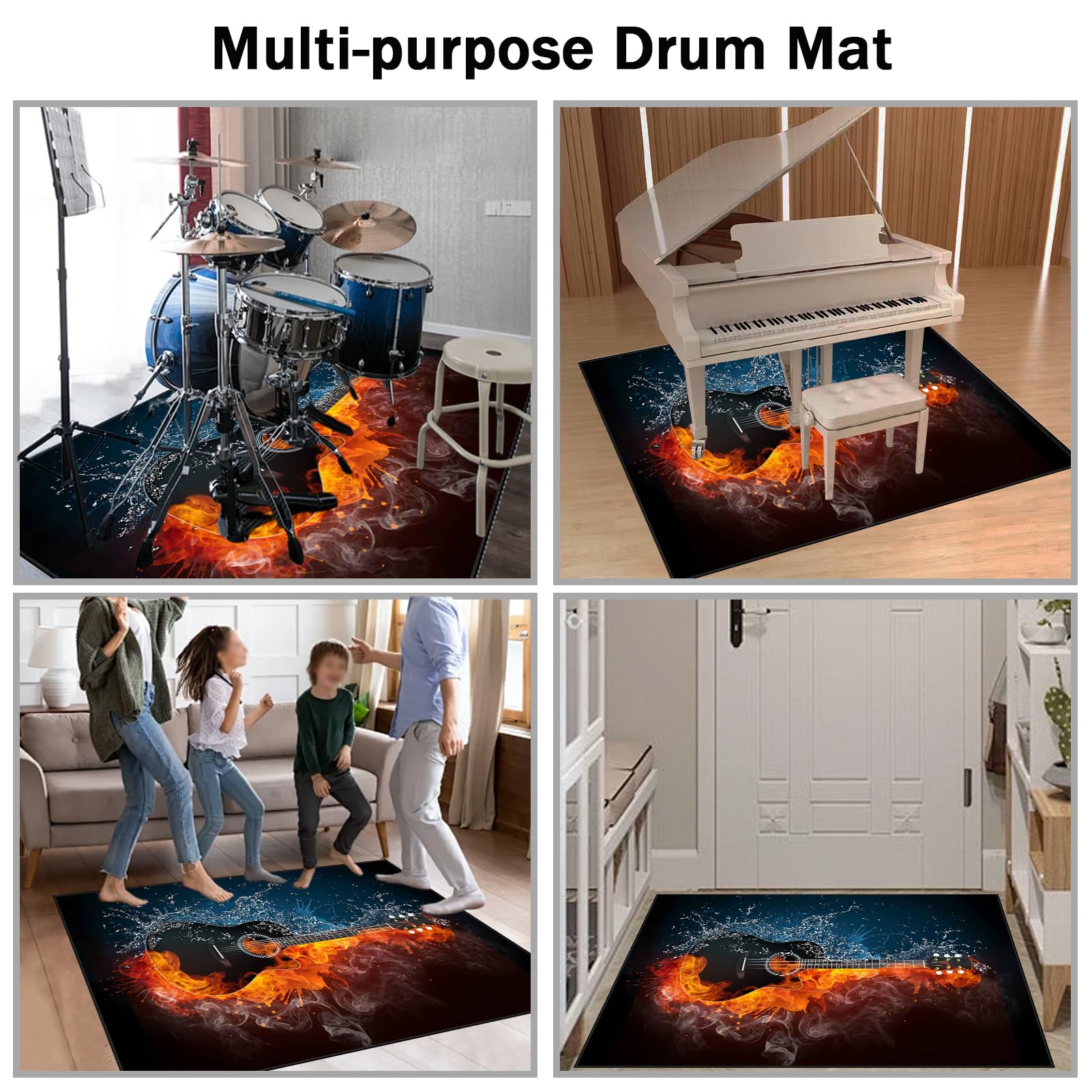 140 x 120 cm Dywan z baterią elektroniczną Dźwiękoszczelny Antypoślizgowy Dywan Pochłaniający Akustyczny Profesjonalna mata do instrumentów muzycznych do instrumentów muzycznych do gitary basowej