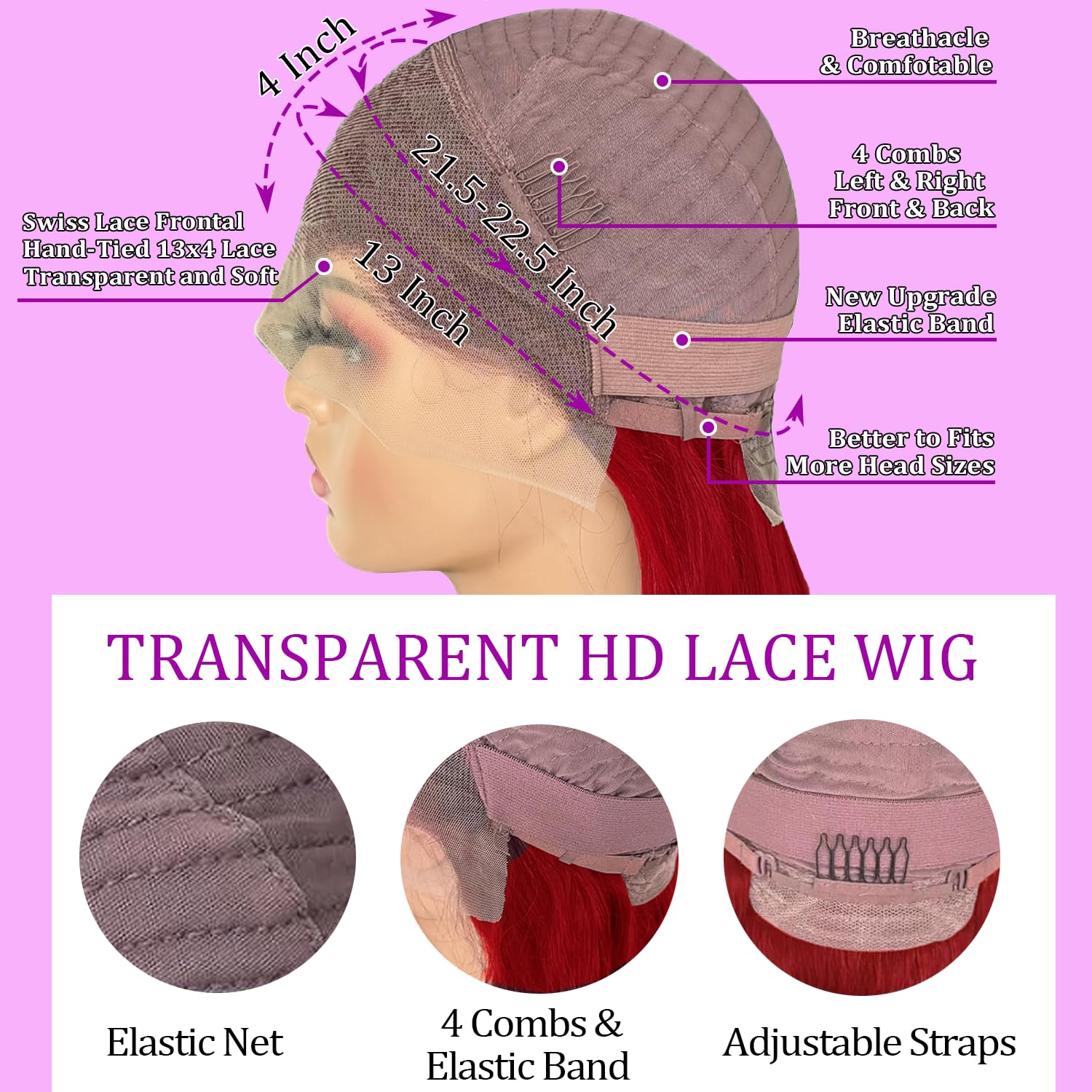 PANDA ANGEL Burgundy Lace Front Wigs Human Hair Straight Dark Red Colored 13x4 HD Lace Frontal Wigs for Women Human Hair Pre Plucked Red Burgundy Glueless Human Hair Wig with Baby Hair 26 Inch
