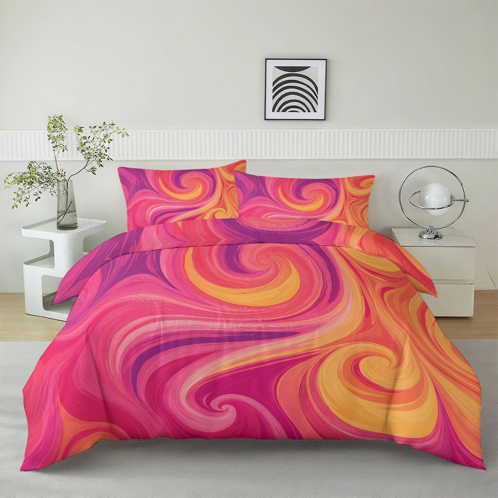 Parure de lit pop art pour chambre d'ado fille, housse vortex orange et blanche 140x200