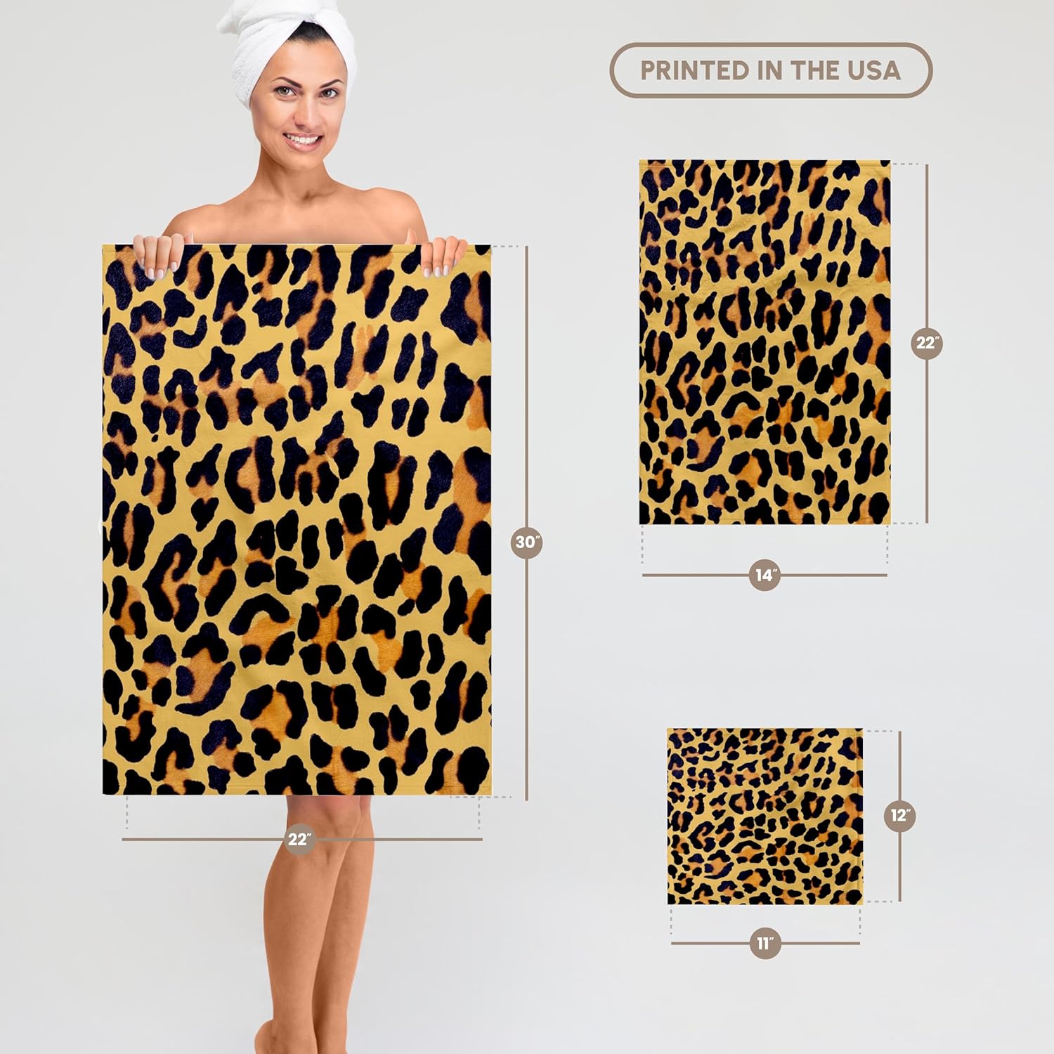 3dRose Gold and Black Chic Leopard Print 22x30 Bath Hand Pool Towel