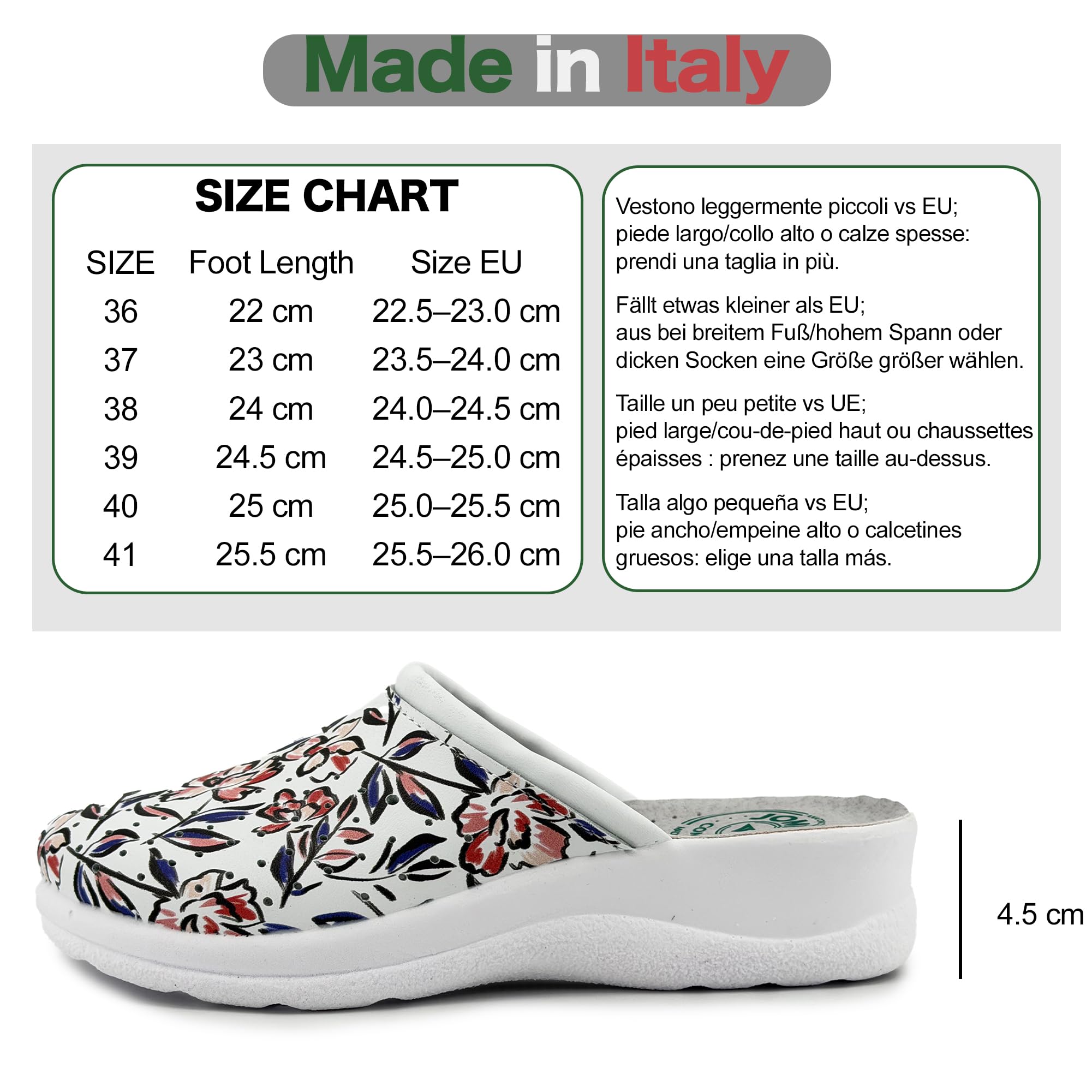 JOMIX Zoccoli Sabot Donna Comodi per Casa Tomaia Floreale Plantare Morbido Suola Antiscivolo Silenziosa Leggeri Facili da Indossare Zeppa Bassa 4.5 cm
