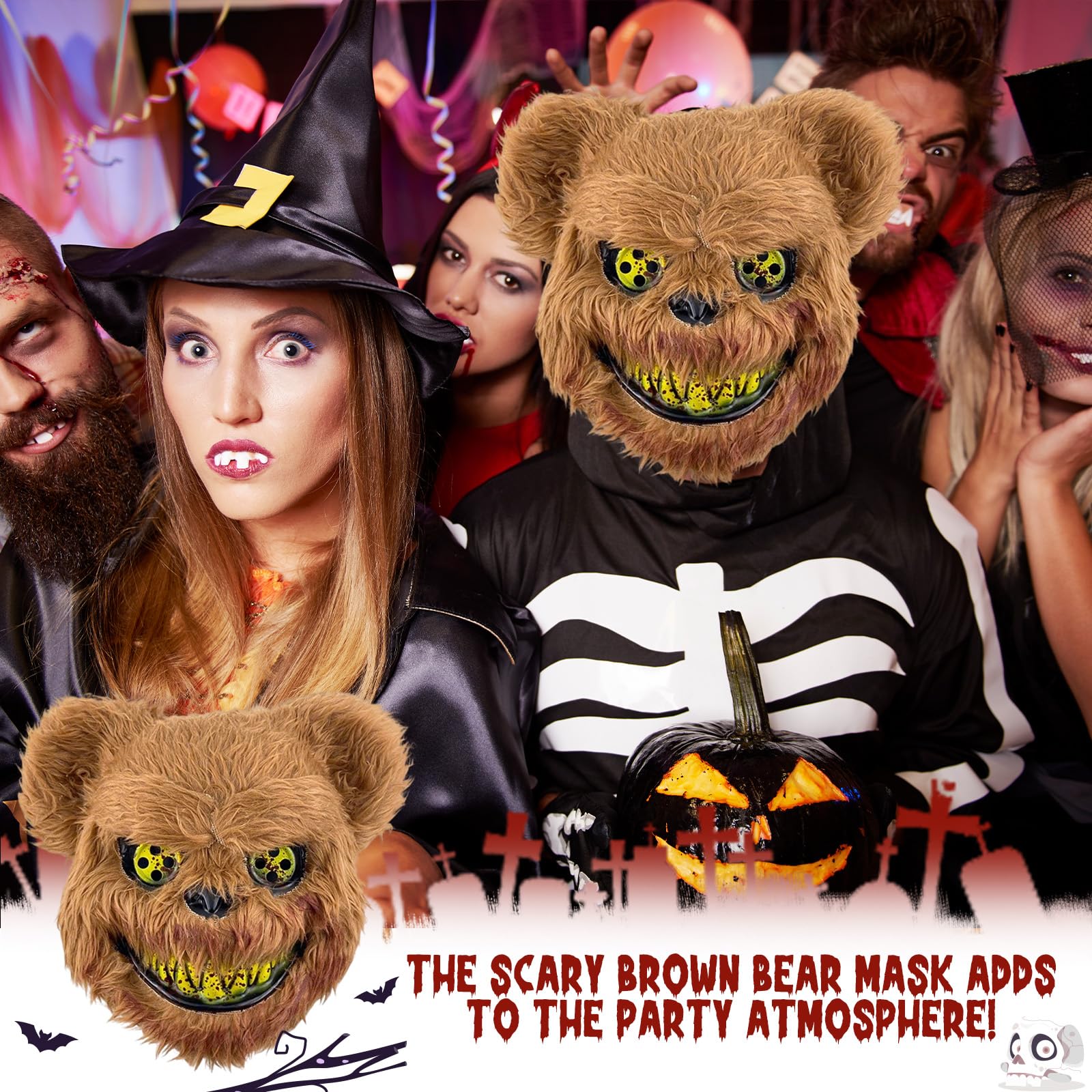 Halloween Straszna Maska, Kostium Horroru Niedźwiedź Straszny, Maska Grozy dla Dorosłego Dziecka, maska niedźwiedzia z horroru na Halloween karnawał impreza Cosplay Przebierana