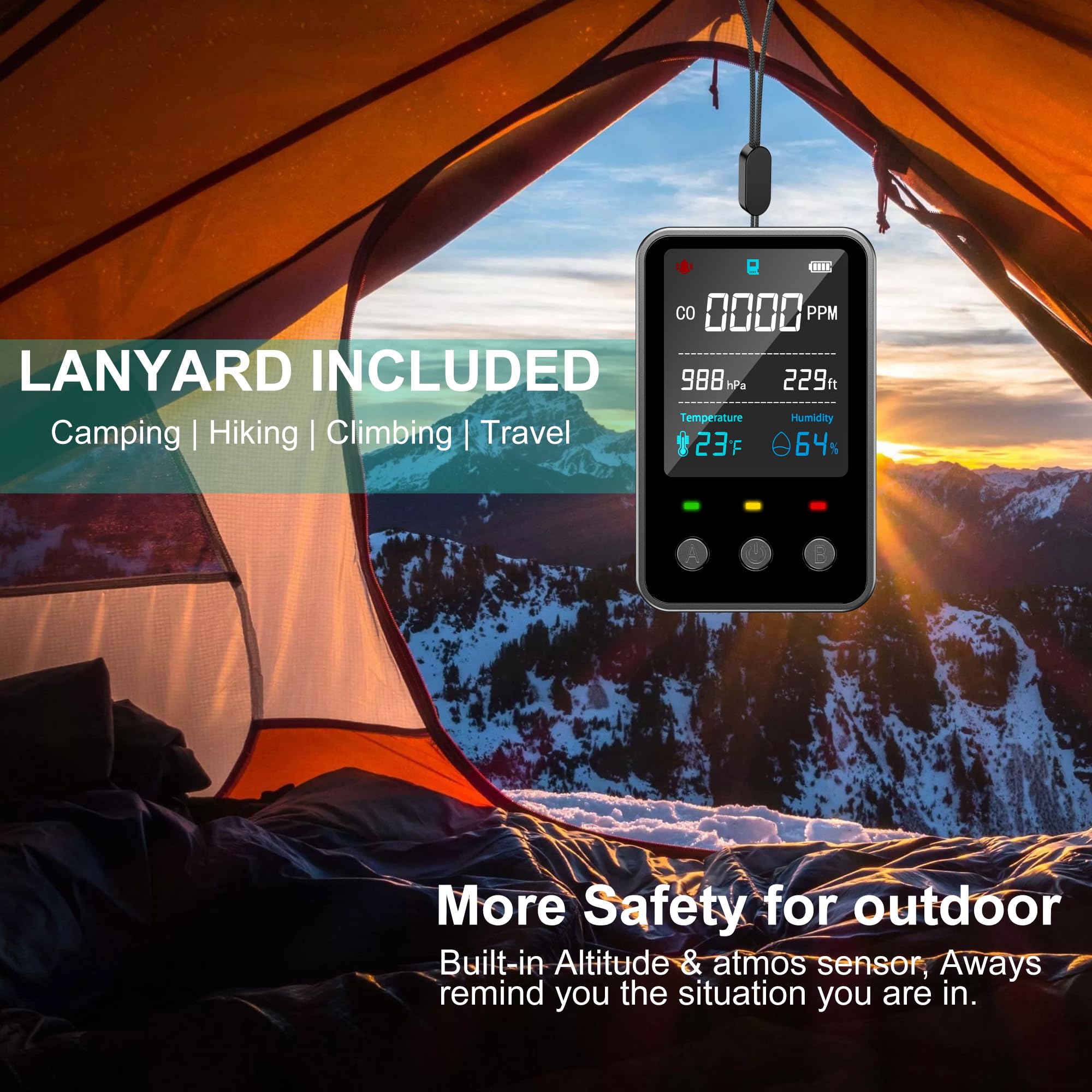 Rilevatore Monossido Di Carbonio Gedsffati Portatile - Con Batteria 2000mAh, Per Campeggio E Auto | Allarme CO, Grigio - Foto 10