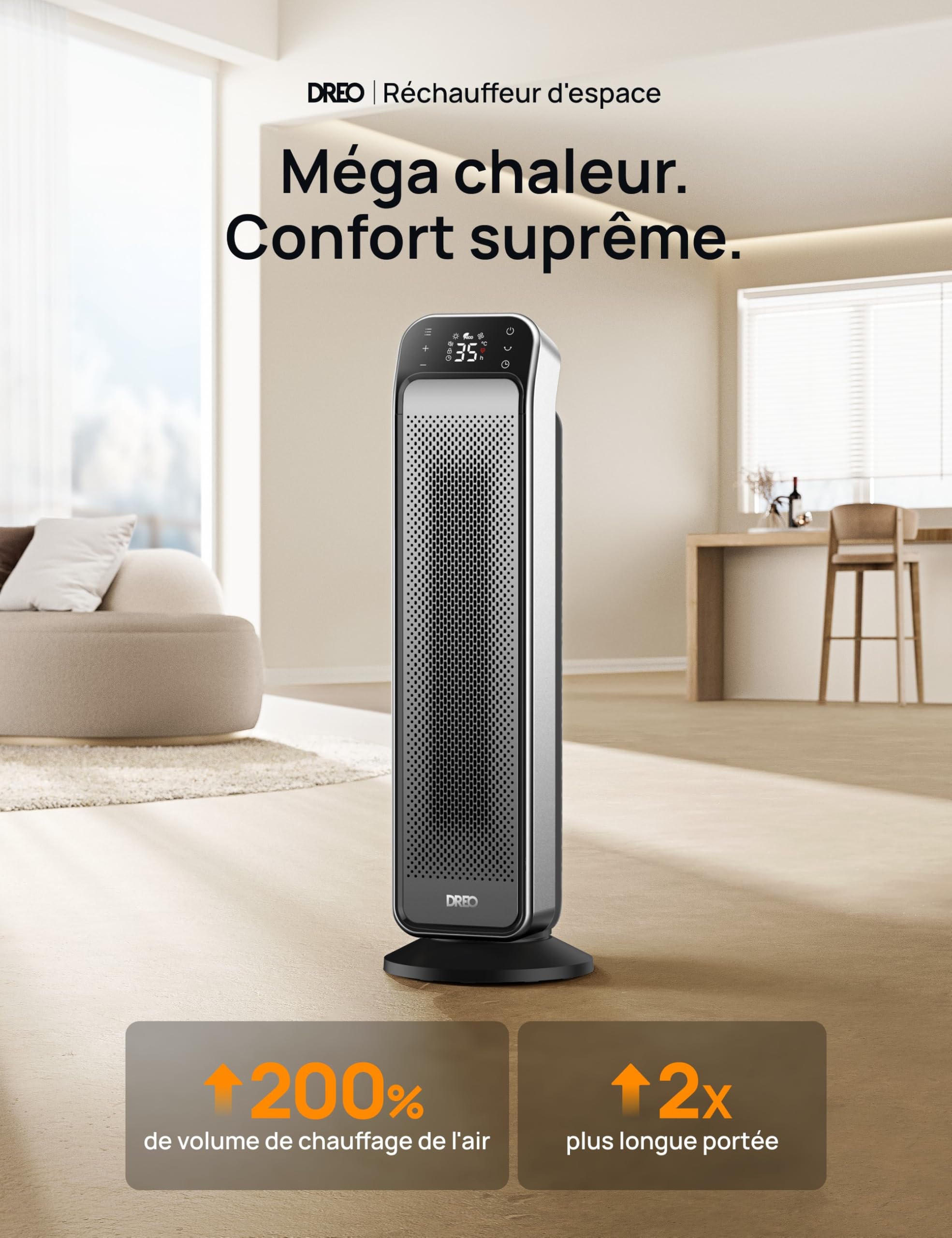 Dreo Chauffage pour intérieur, radiateur portable télécommande et thermostat, 3 mode, protection contre la surchauffe et le basculement, chauffages électriques pour une utilisation intérieure, chambre