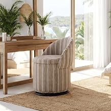 Ya-Home Modern Swivel Ottoman Vanity Chair, Linen Upholstered Barrel Club 360Degree Swivel Side Stool with Storage, Comfy Makeup Stool for Bedroom Living Room, Milk Cow