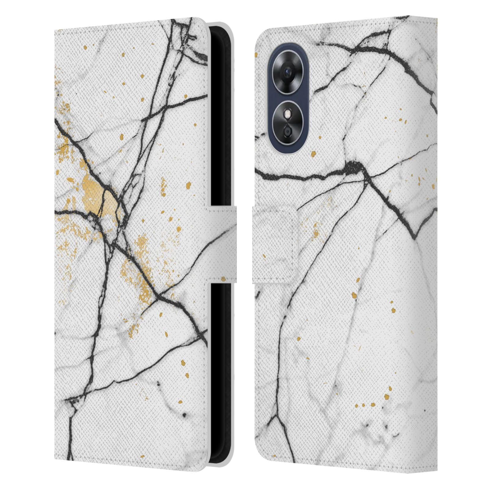 Head Case Designs Officially Licensed Alyn Spiller Plain Marble Leather Book Wallet Case Cover Compatible with Oppo A17
