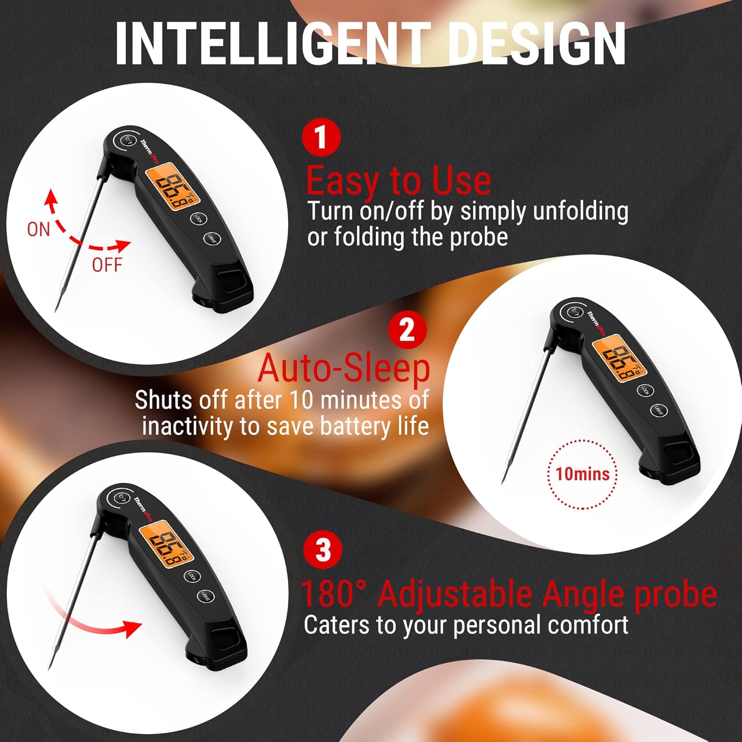 review ThermoPro TP605 Instant Read Meat Thermometer for Cooking, Waterproof Digital Food Thermometer with Large Backlit LCD, 180° Foldaway Probe Kitchen Thermometer for Grilling, Smoking & Candy Making